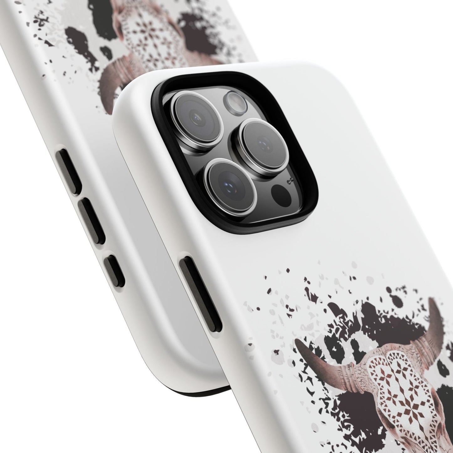 iPHONE Bull Skull with Cow Print Tough Phone Case l Gift for Him, Western Style