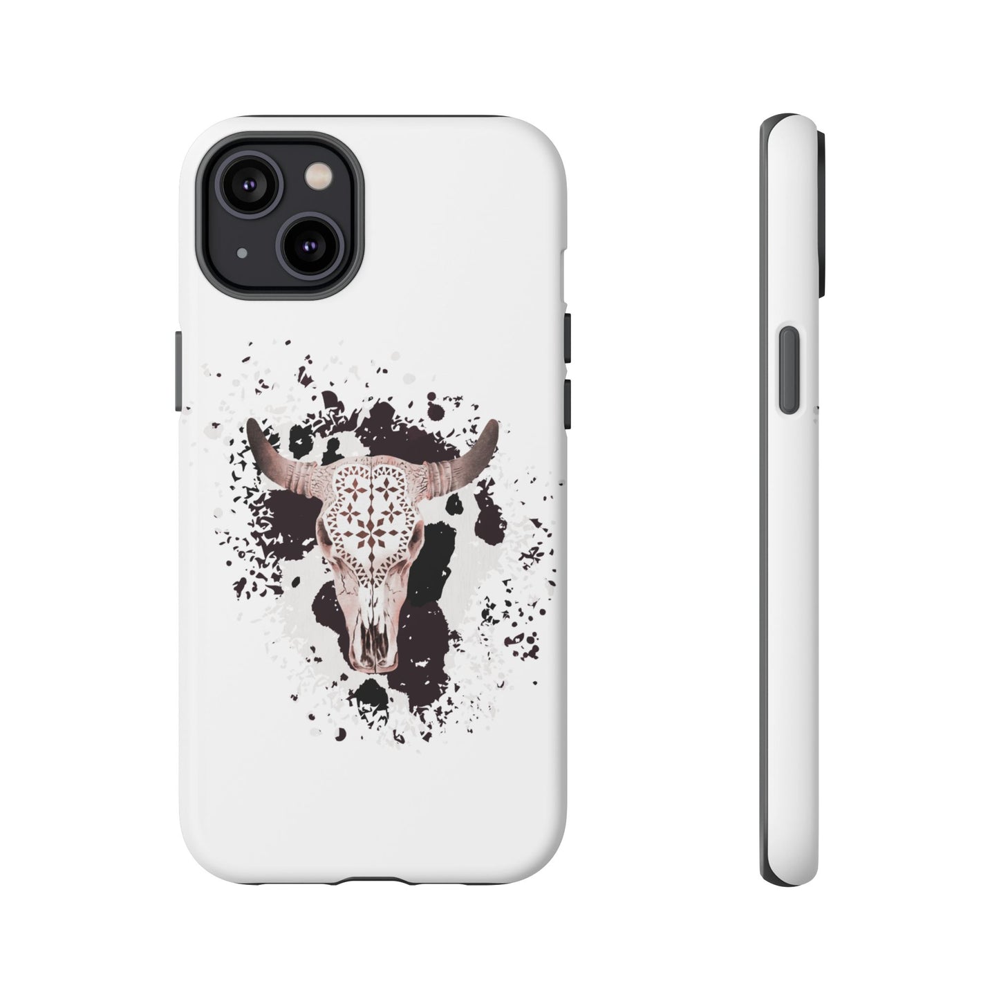 iPHONE Bull Skull with Cow Print Tough Phone Case l Gift for Him, Western Style
