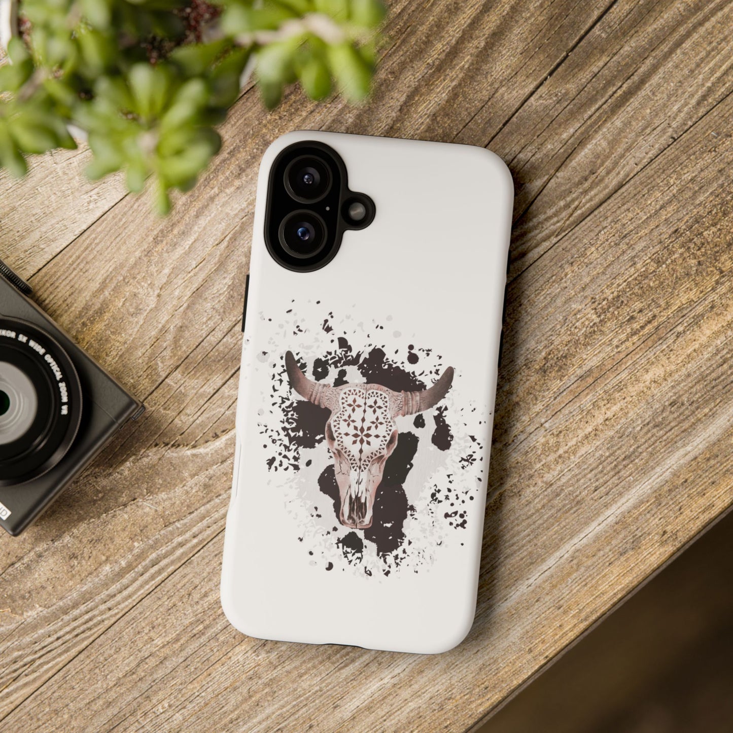 iPHONE Bull Skull with Cow Print Tough Phone Case l Gift for Him, Western Style