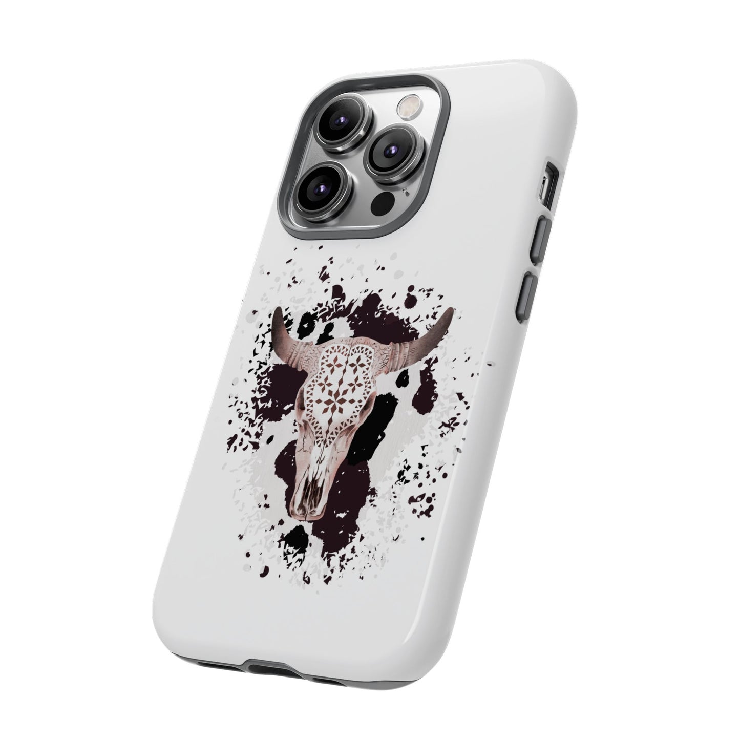 iPHONE Bull Skull with Cow Print Tough Phone Case l Gift for Him, Western Style