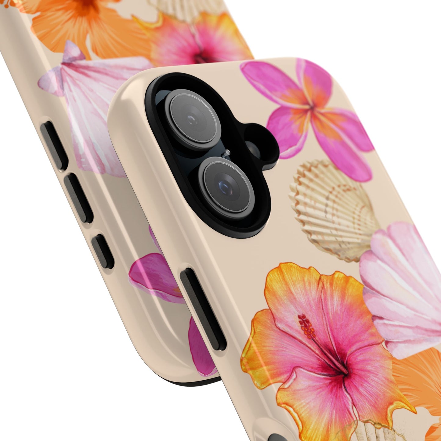 IPHONE Tropical Floral and Seashell Tough Phone Case l Vibrant Summer Accessory, Durable Tough Case for All Occasions