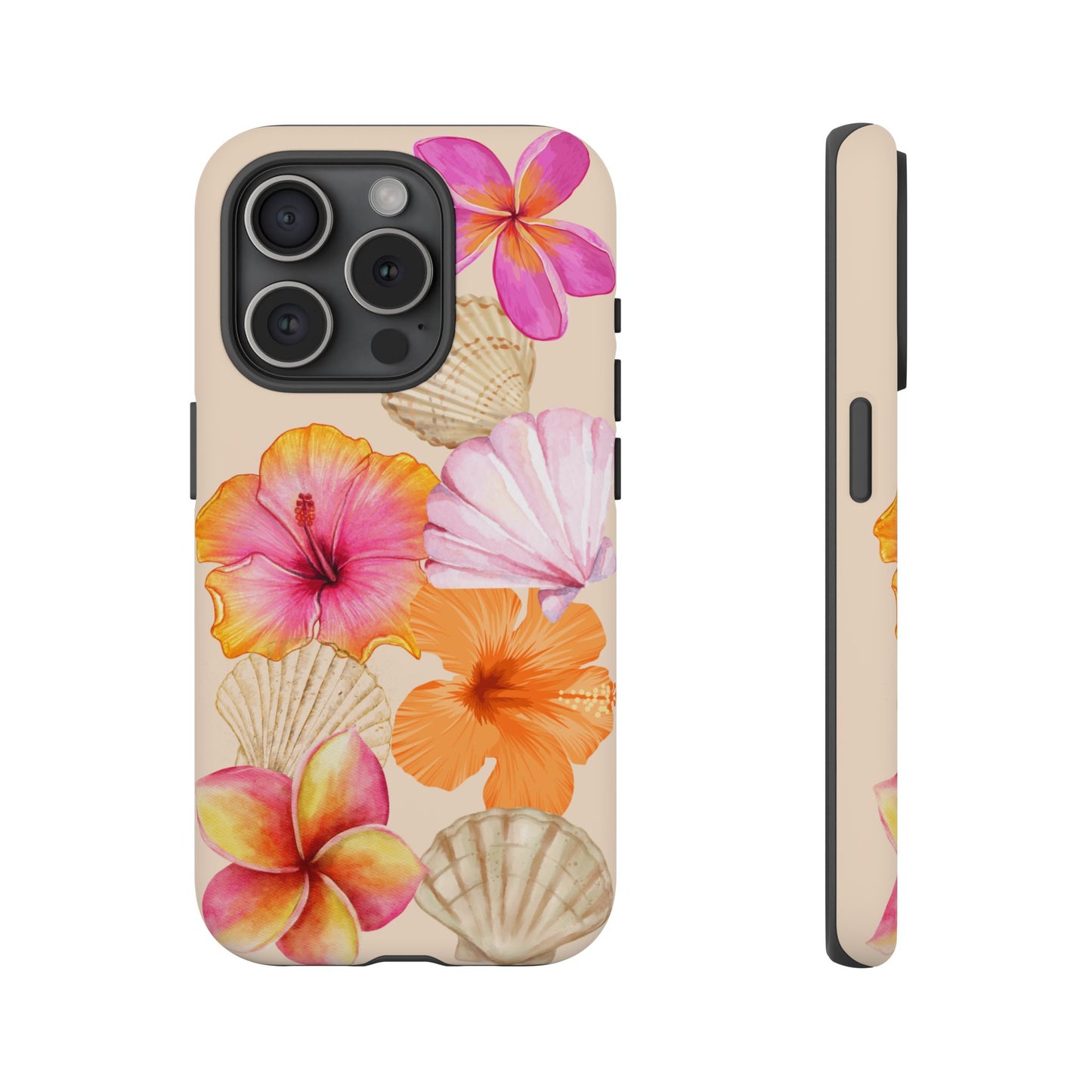 IPHONE Tropical Floral and Seashell Tough Phone Case l Vibrant Summer Accessory, Durable Tough Case for All Occasions