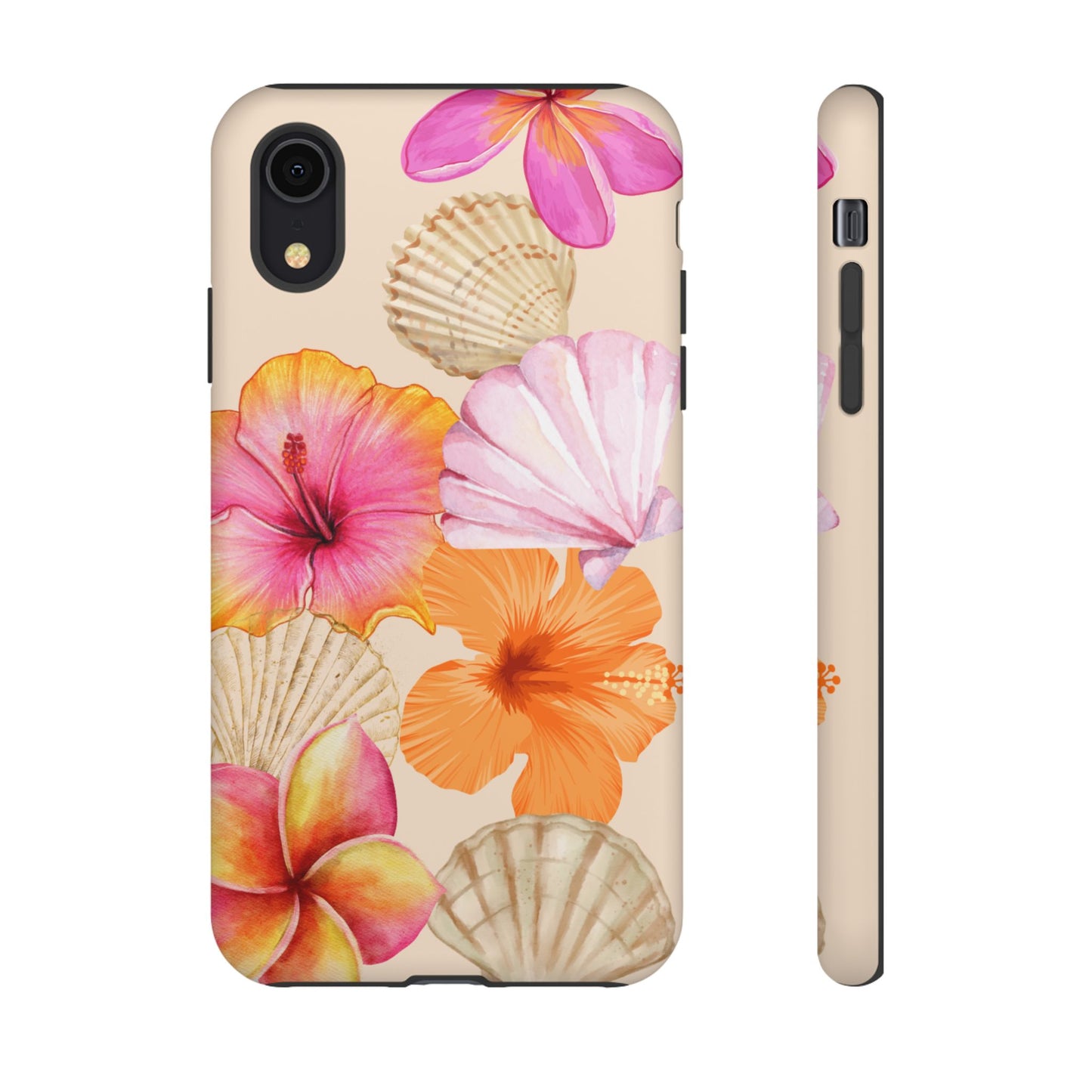 IPHONE Tropical Floral and Seashell Tough Phone Case l Vibrant Summer Accessory, Durable Tough Case for All Occasions
