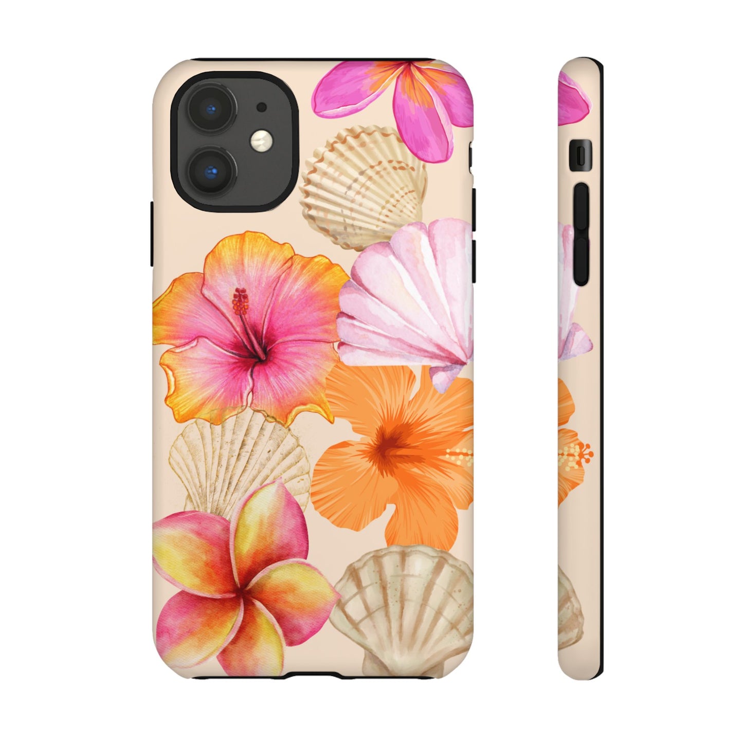 IPHONE Tropical Floral and Seashell Tough Phone Case l Vibrant Summer Accessory, Durable Tough Case for All Occasions