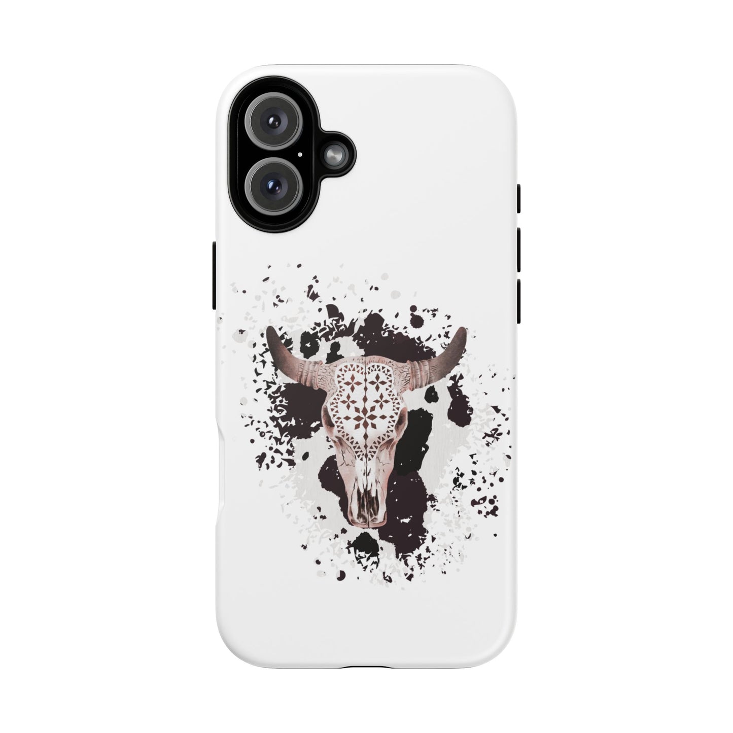 iPHONE Bull Skull with Cow Print Tough Phone Case l Gift for Him, Western Style