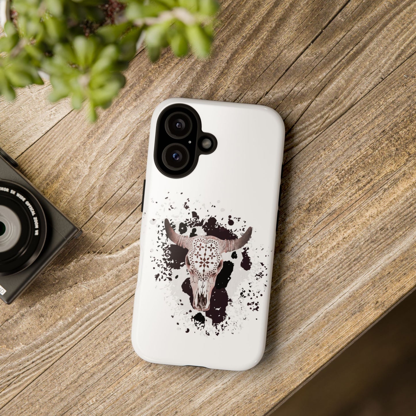 iPHONE Bull Skull with Cow Print Tough Phone Case l Gift for Him, Western Style