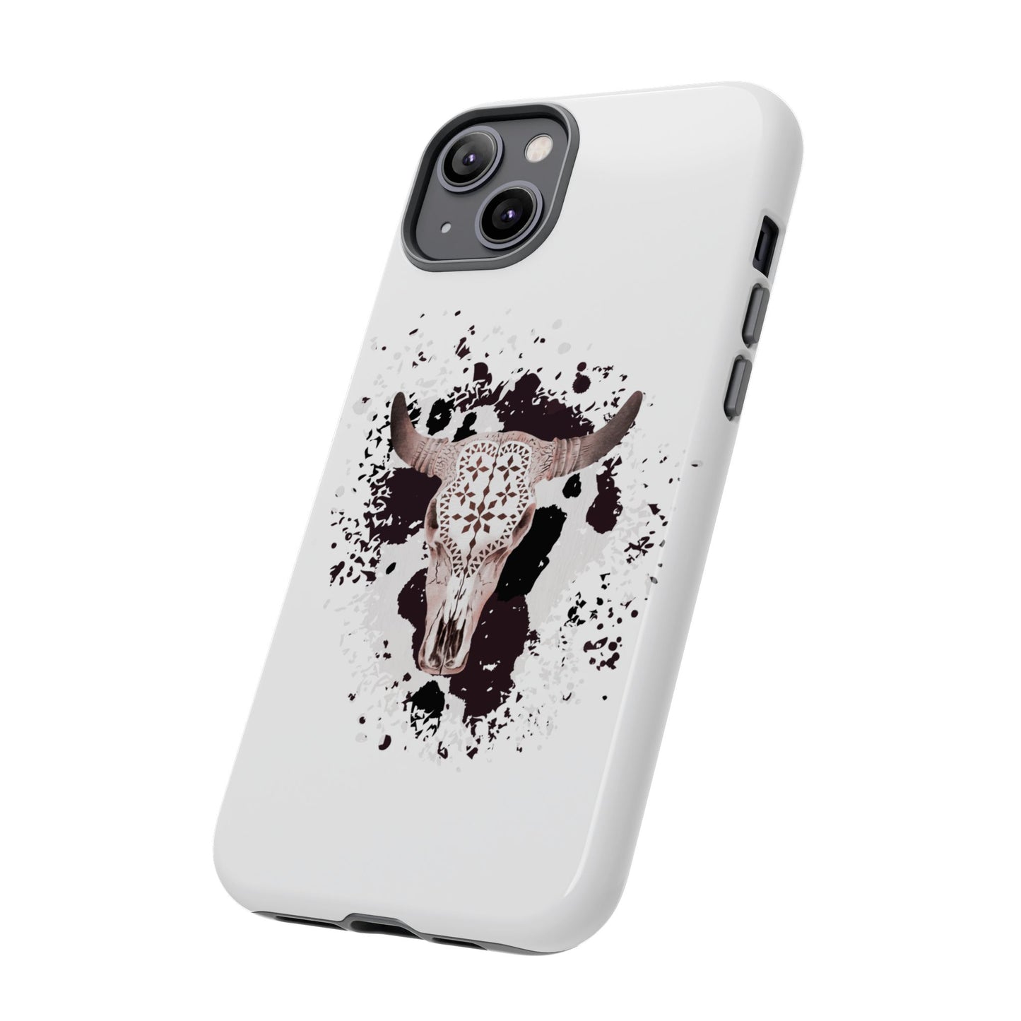 iPHONE Bull Skull with Cow Print Tough Phone Case l Gift for Him, Western Style