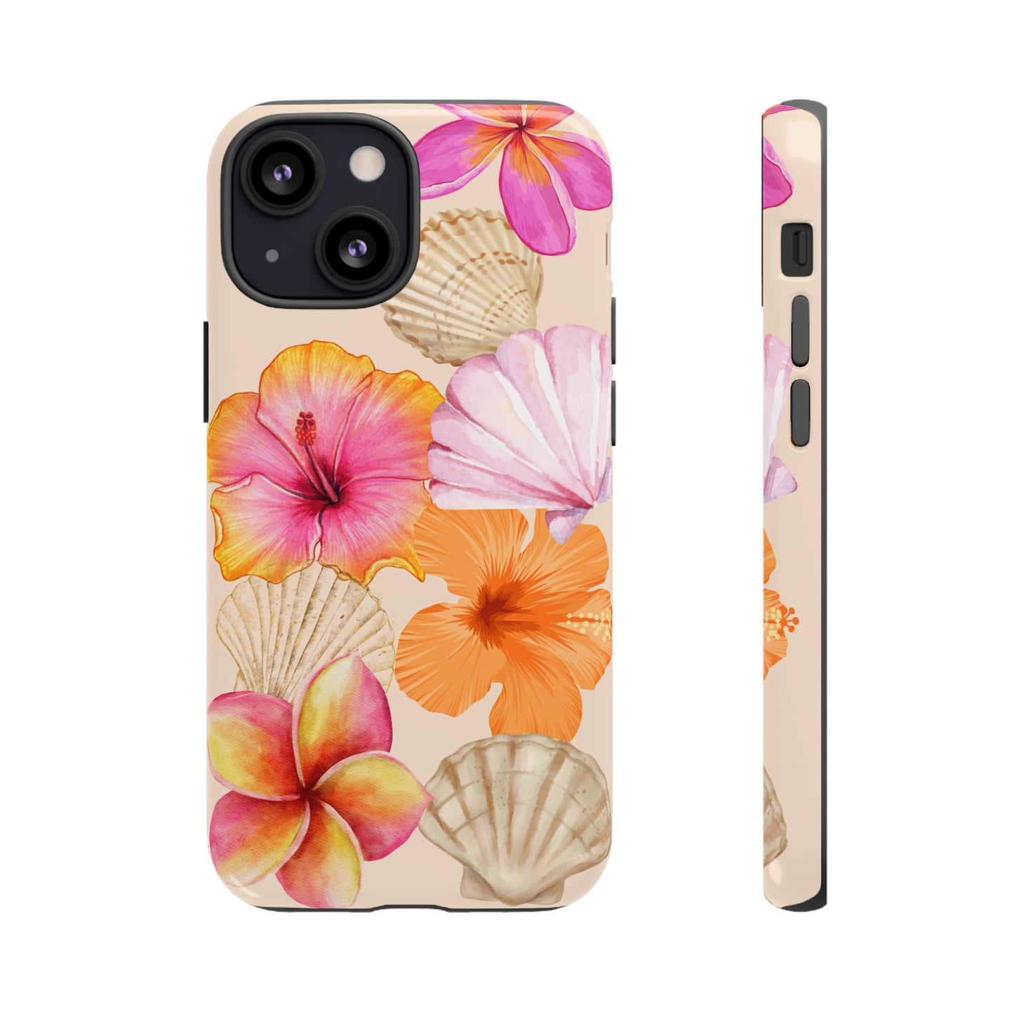 IPHONE Tropical Floral and Seashell Tough Phone Case l Vibrant Summer Accessory, Durable Tough Case for All Occasions