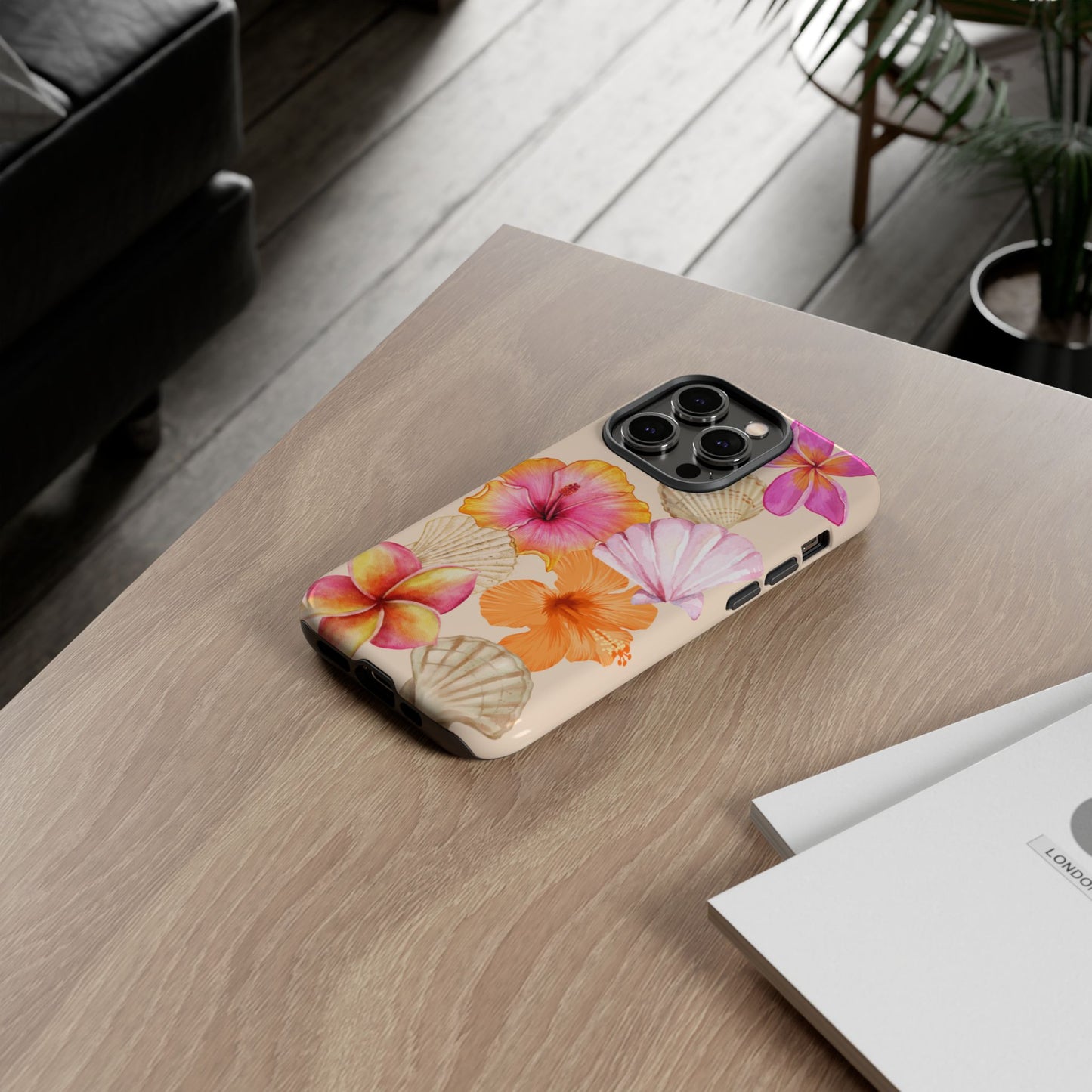 IPHONE Tropical Floral and Seashell Tough Phone Case l Vibrant Summer Accessory, Durable Tough Case for All Occasions
