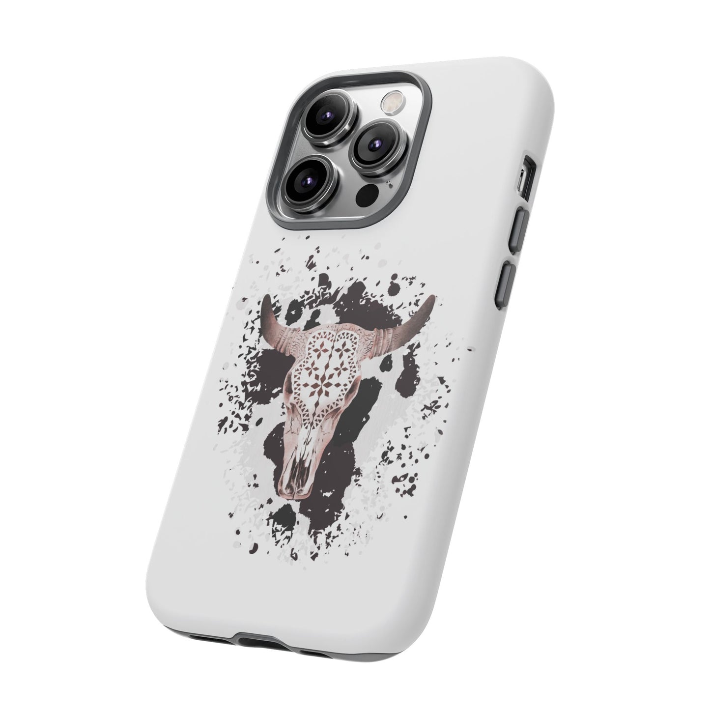 iPHONE Bull Skull with Cow Print Tough Phone Case l Gift for Him, Western Style
