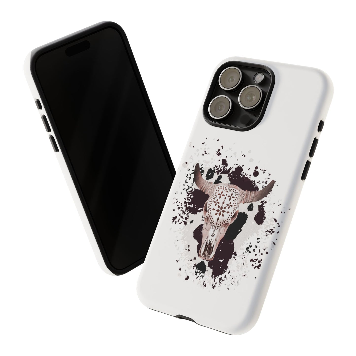 iPHONE Bull Skull with Cow Print Tough Phone Case l Gift for Him, Western Style
