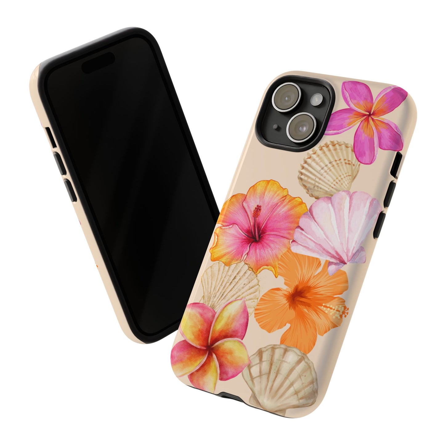 IPHONE Tropical Floral and Seashell Tough Phone Case l Vibrant Summer Accessory, Durable Tough Case for All Occasions