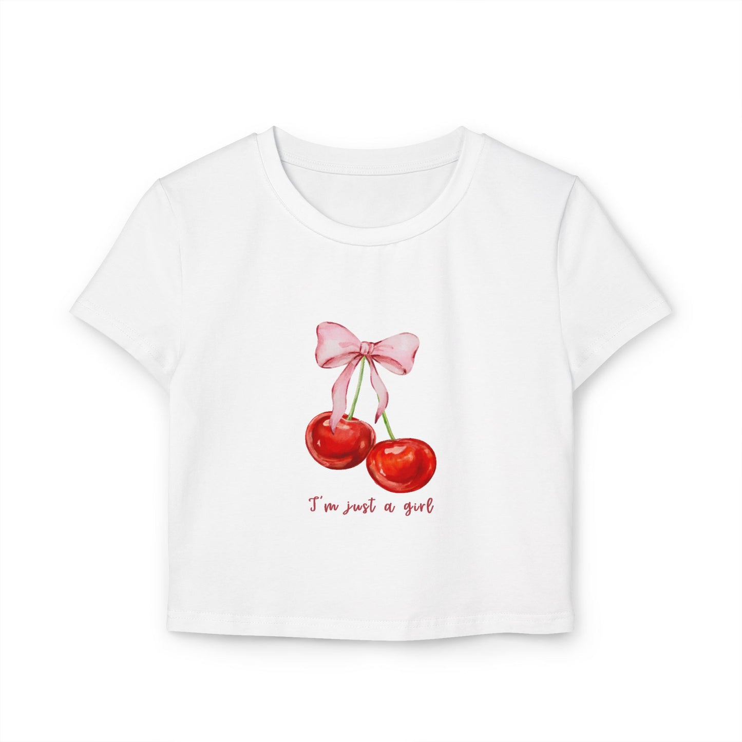 Cute Cherry Graphic Women's Baby Tee - "I'm Just a Girl"