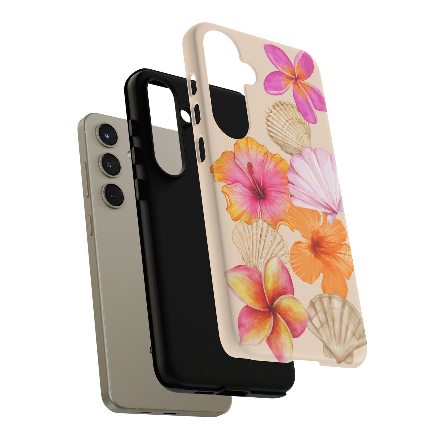 SAMSUNG Tropical Floral and Seashell Tough Phone Case l Vibrant Summer Accessory, Durable Tough Case for All Occasions