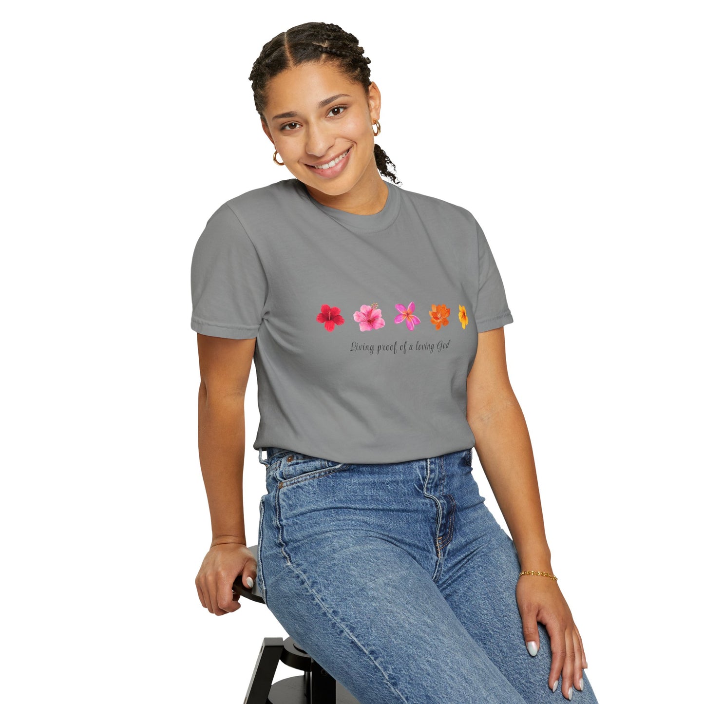 "Living Proof of a Loving God" Stylish Flower Graphic Tee l Casual Wear, Perfect for Summer