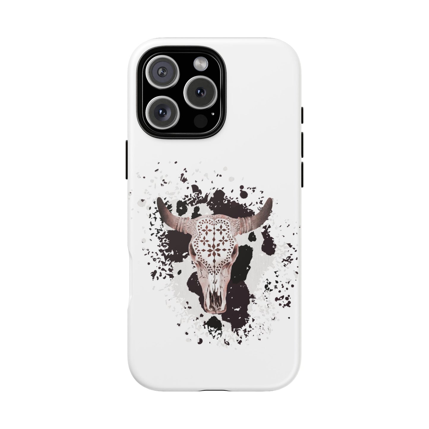 iPHONE Bull Skull with Cow Print Tough Phone Case l Gift for Him, Western Style