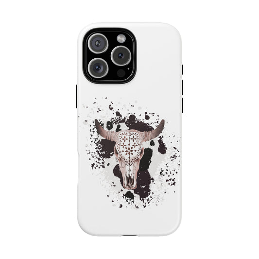 iPHONE Bull Skull with Cow Print Tough Phone Case l Gift for Him, Western Style