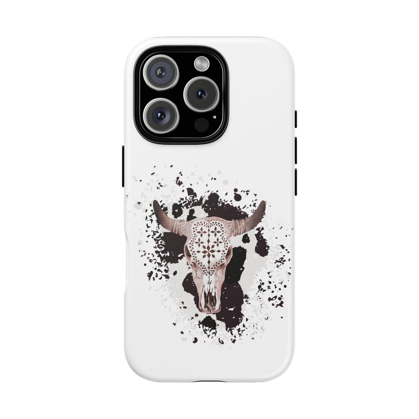 iPHONE Bull Skull with Cow Print Tough Phone Case l Gift for Him, Western Style
