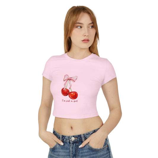 Cute Cherry Graphic Women's Baby Tee - "I'm Just a Girl"