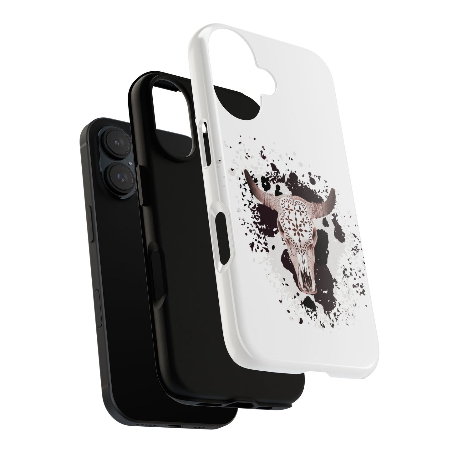 iPHONE Bull Skull with Cow Print Tough Phone Case l Gift for Him, Western Style