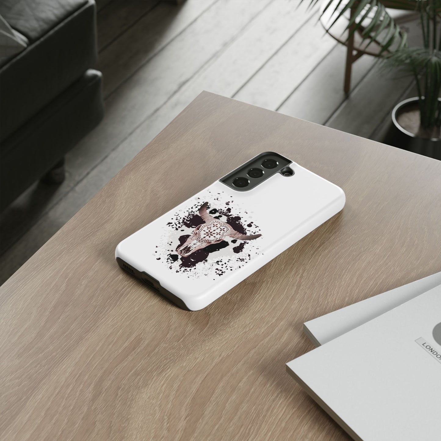 SAMSUNG Bull Skull with Cow Print Tough Phone Case l Gift for Him, Western Style