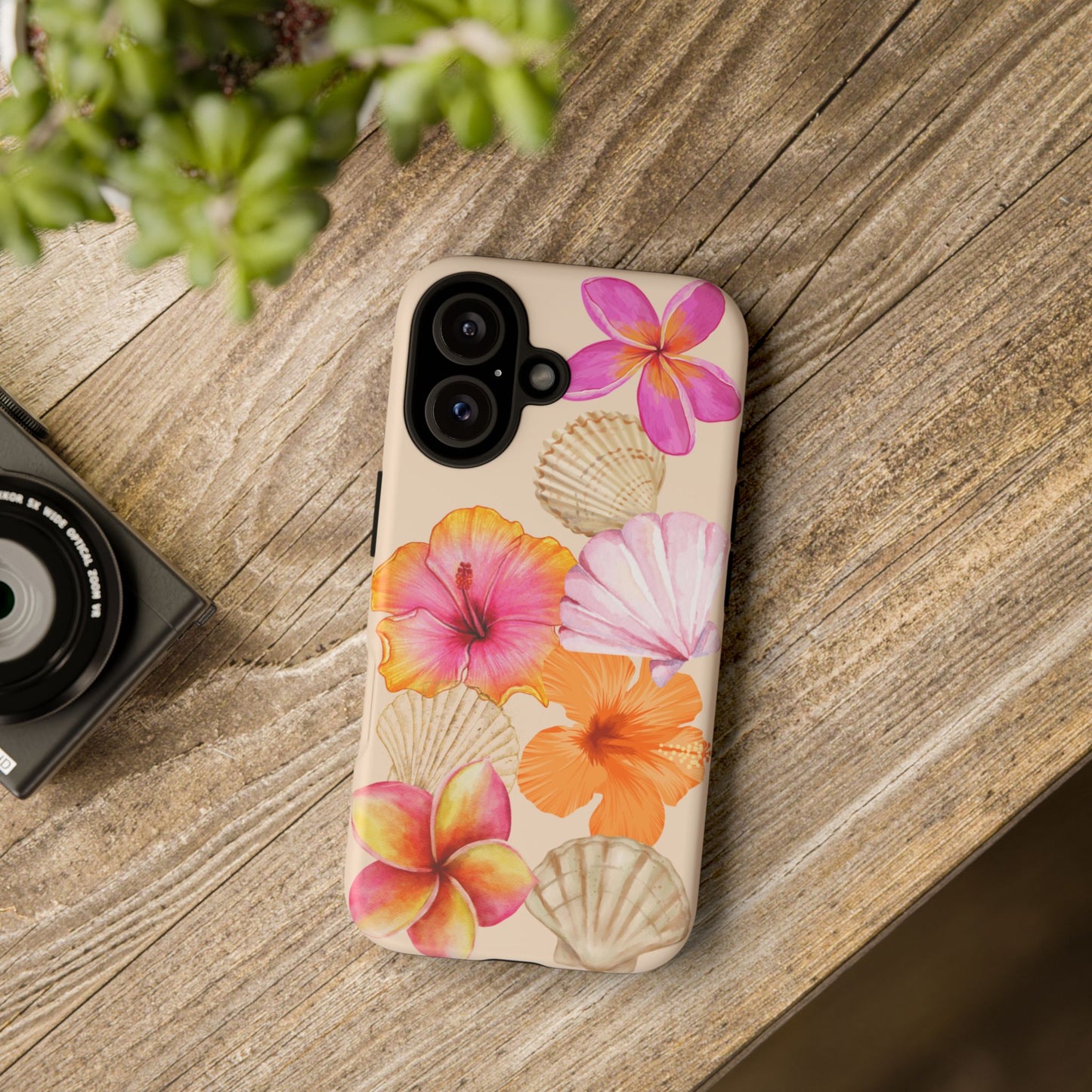 IPHONE Tropical Floral and Seashell Tough Phone Case l Vibrant Summer Accessory, Durable Tough Case for All Occasions