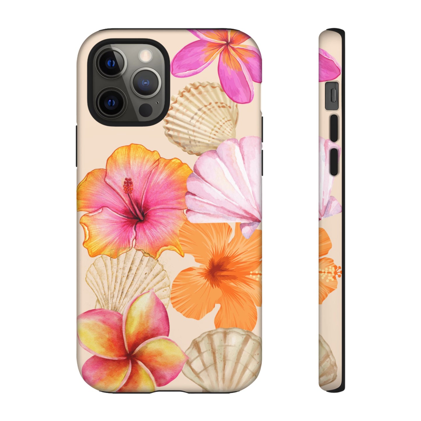IPHONE Tropical Floral and Seashell Tough Phone Case l Vibrant Summer Accessory, Durable Tough Case for All Occasions