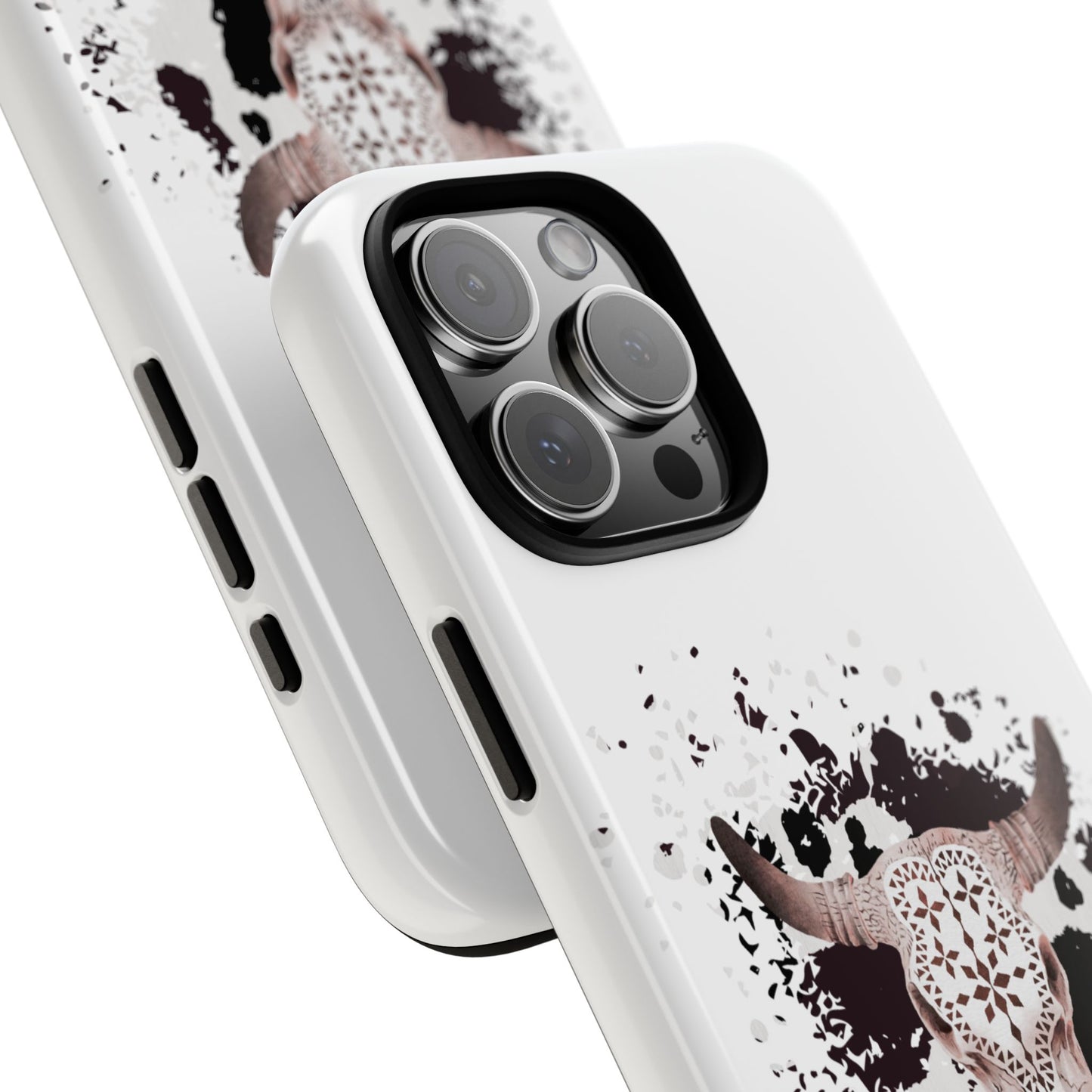 iPHONE Bull Skull with Cow Print Tough Phone Case l Gift for Him, Western Style