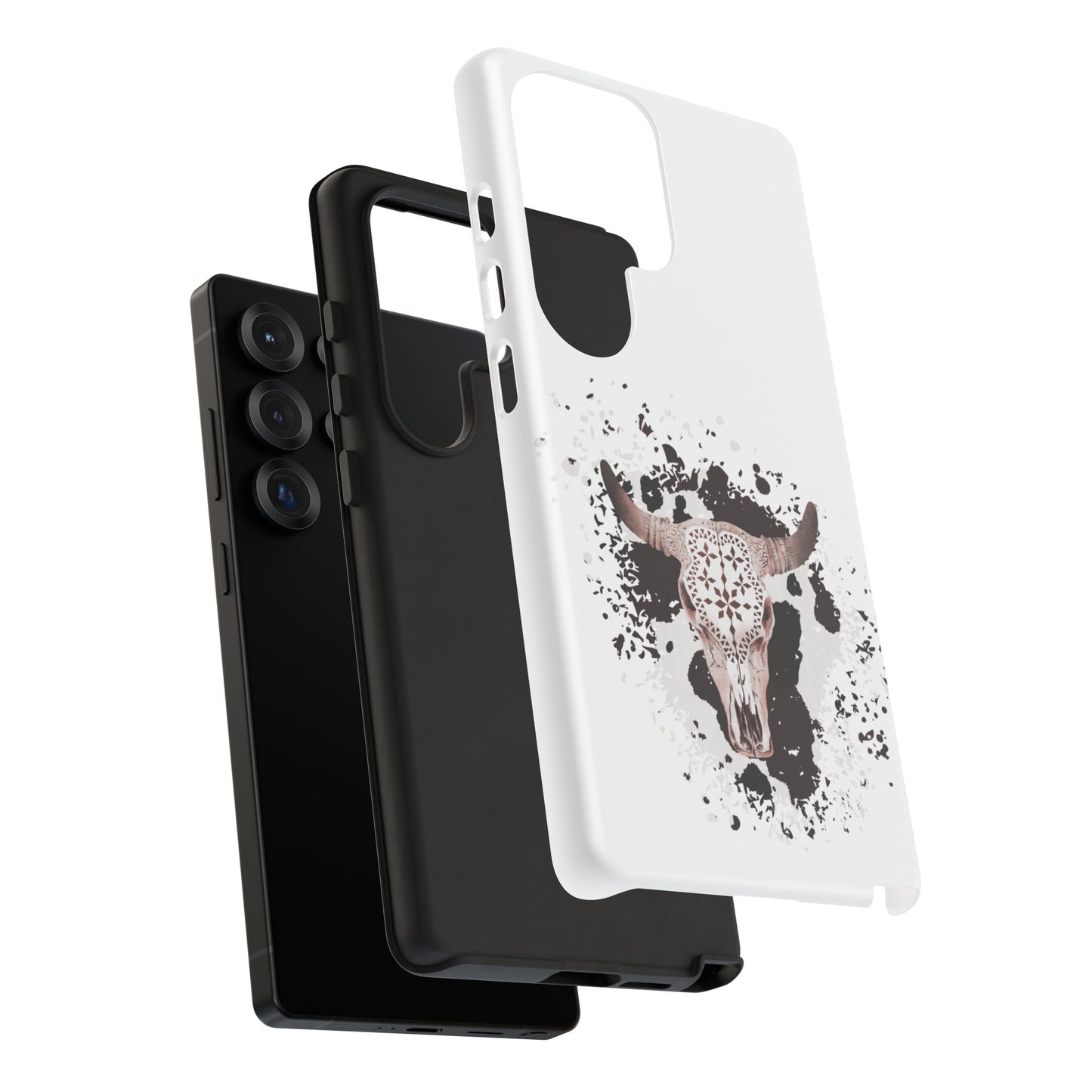 SAMSUNG Bull Skull with Cow Print Tough Phone Case l Gift for Him, Western Style