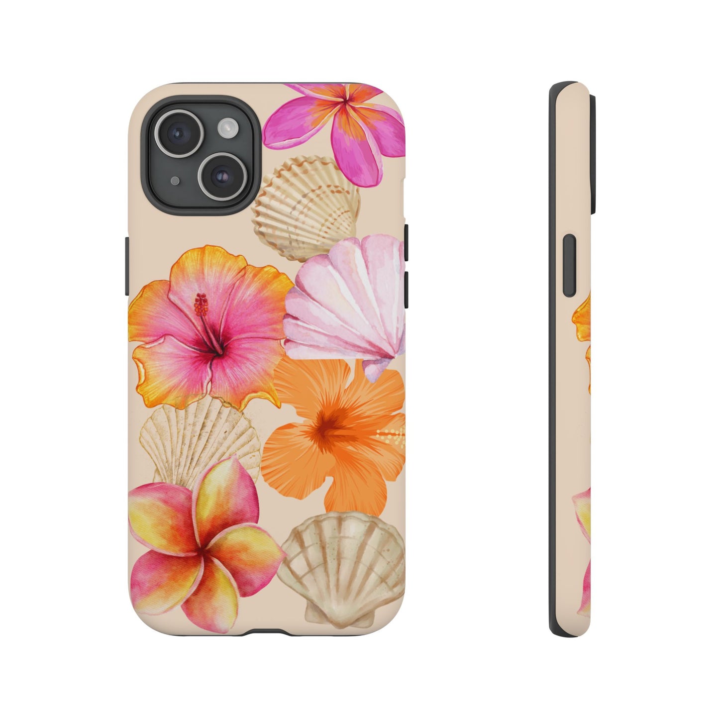 IPHONE Tropical Floral and Seashell Tough Phone Case l Vibrant Summer Accessory, Durable Tough Case for All Occasions