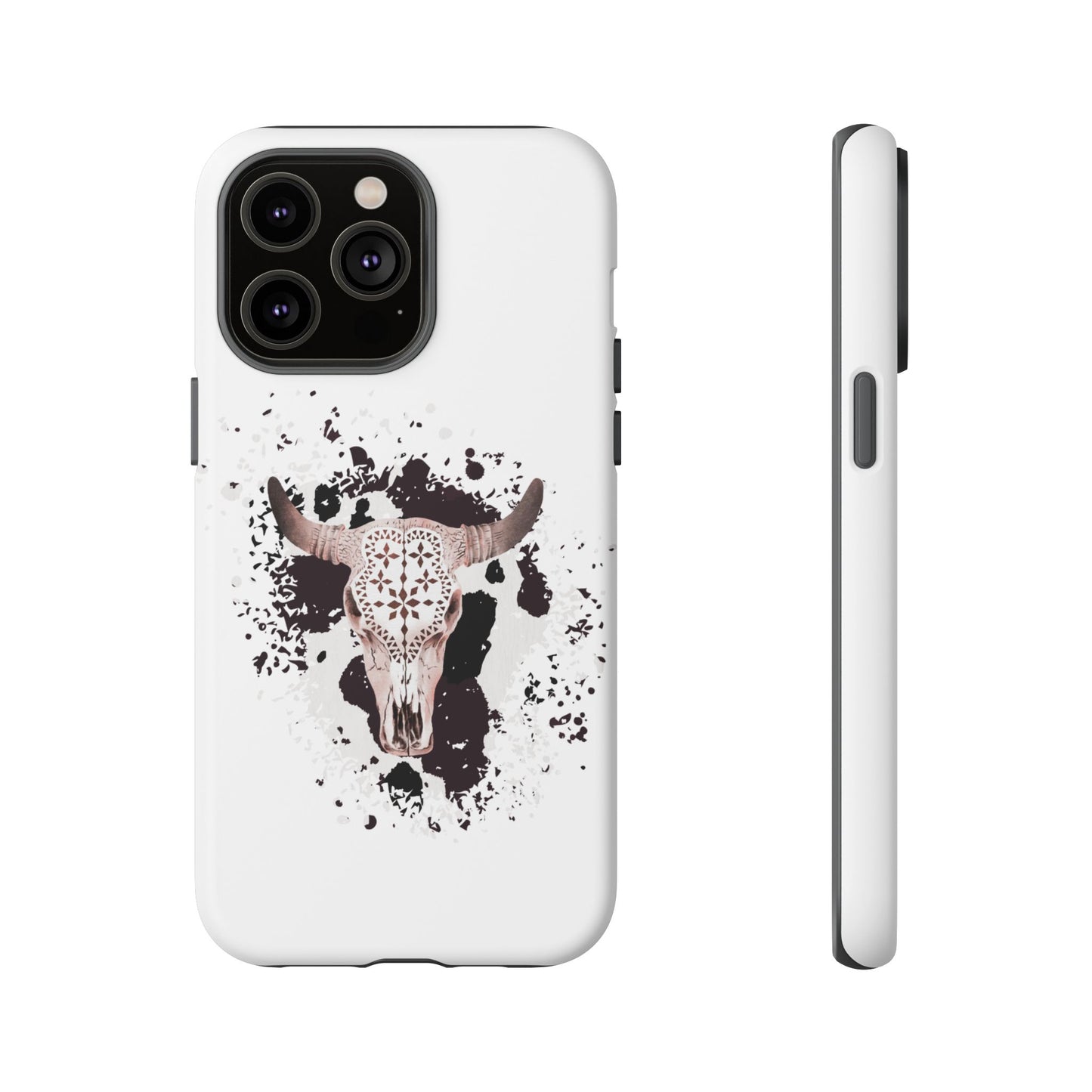 iPHONE Bull Skull with Cow Print Tough Phone Case l Gift for Him, Western Style
