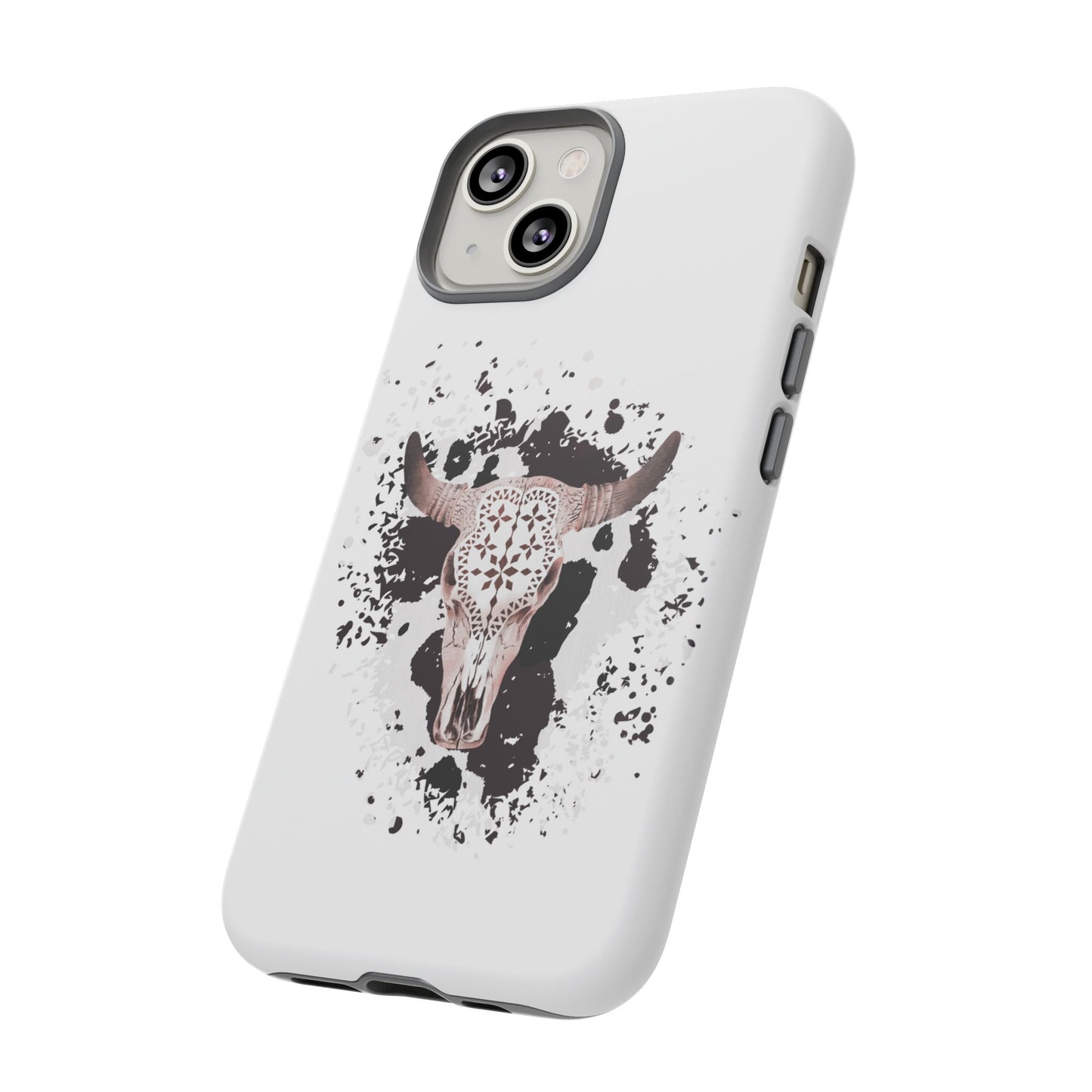 iPHONE Bull Skull with Cow Print Tough Phone Case l Gift for Him, Western Style