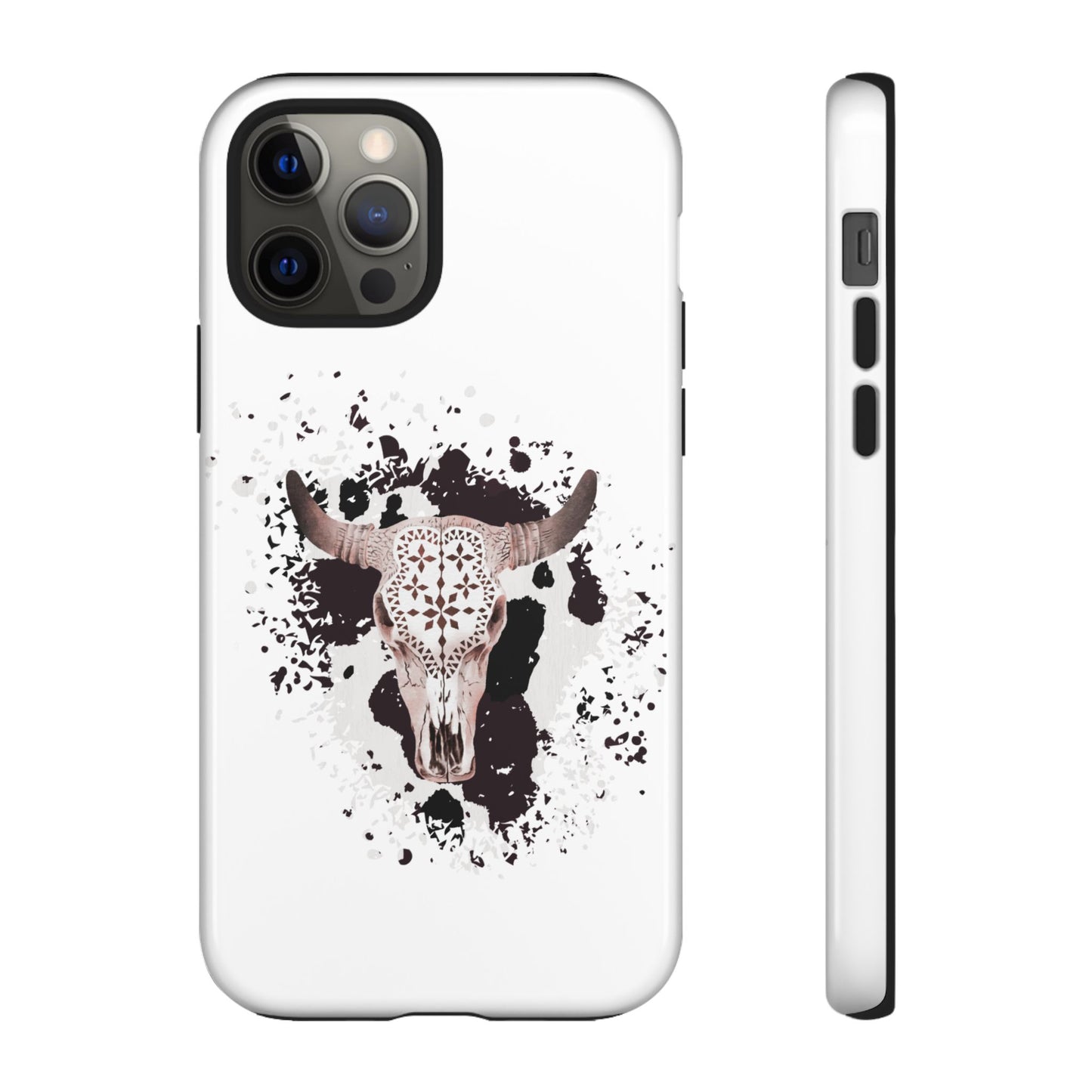 iPHONE Bull Skull with Cow Print Tough Phone Case l Gift for Him, Western Style