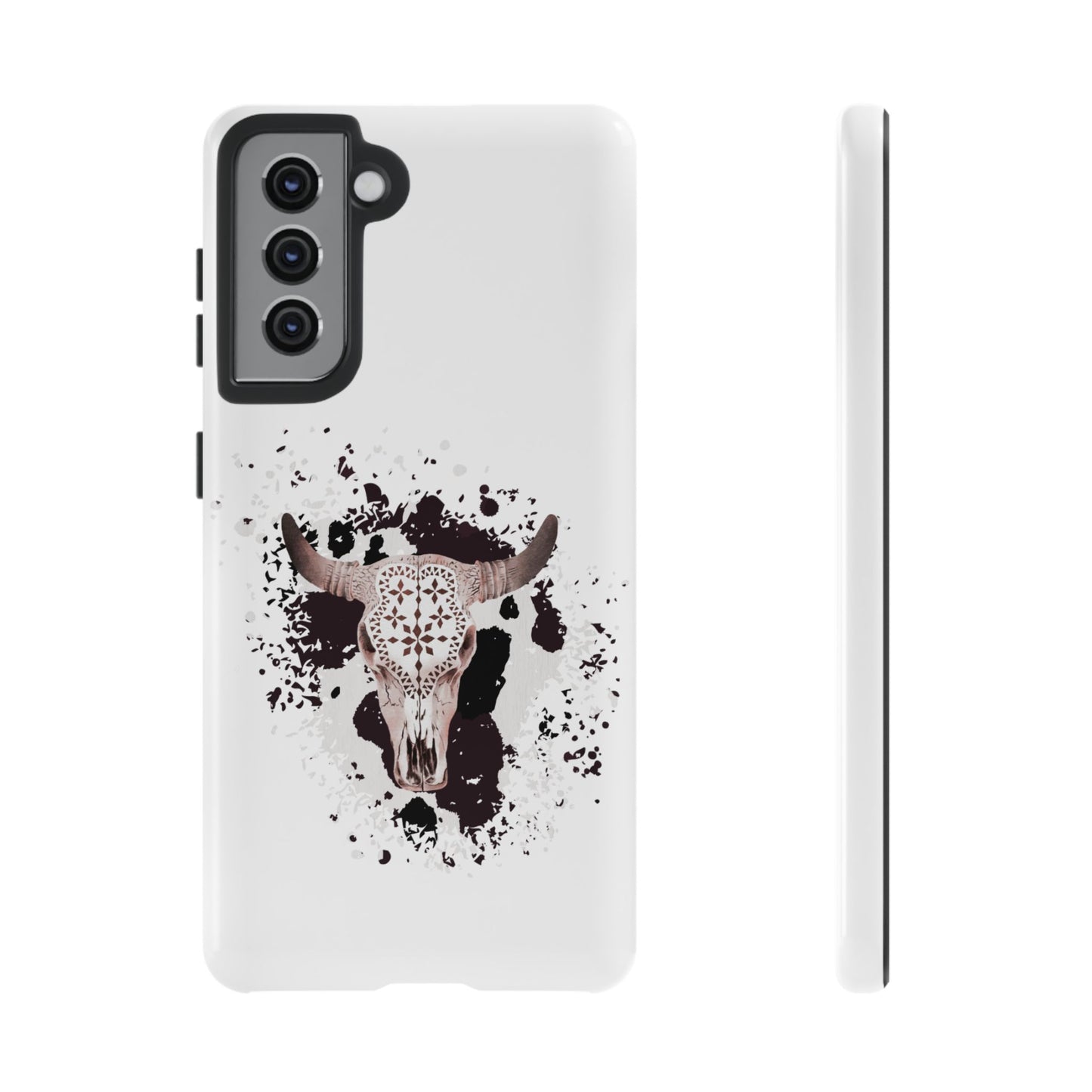 SAMSUNG Bull Skull with Cow Print Tough Phone Case l Gift for Him, Western Style