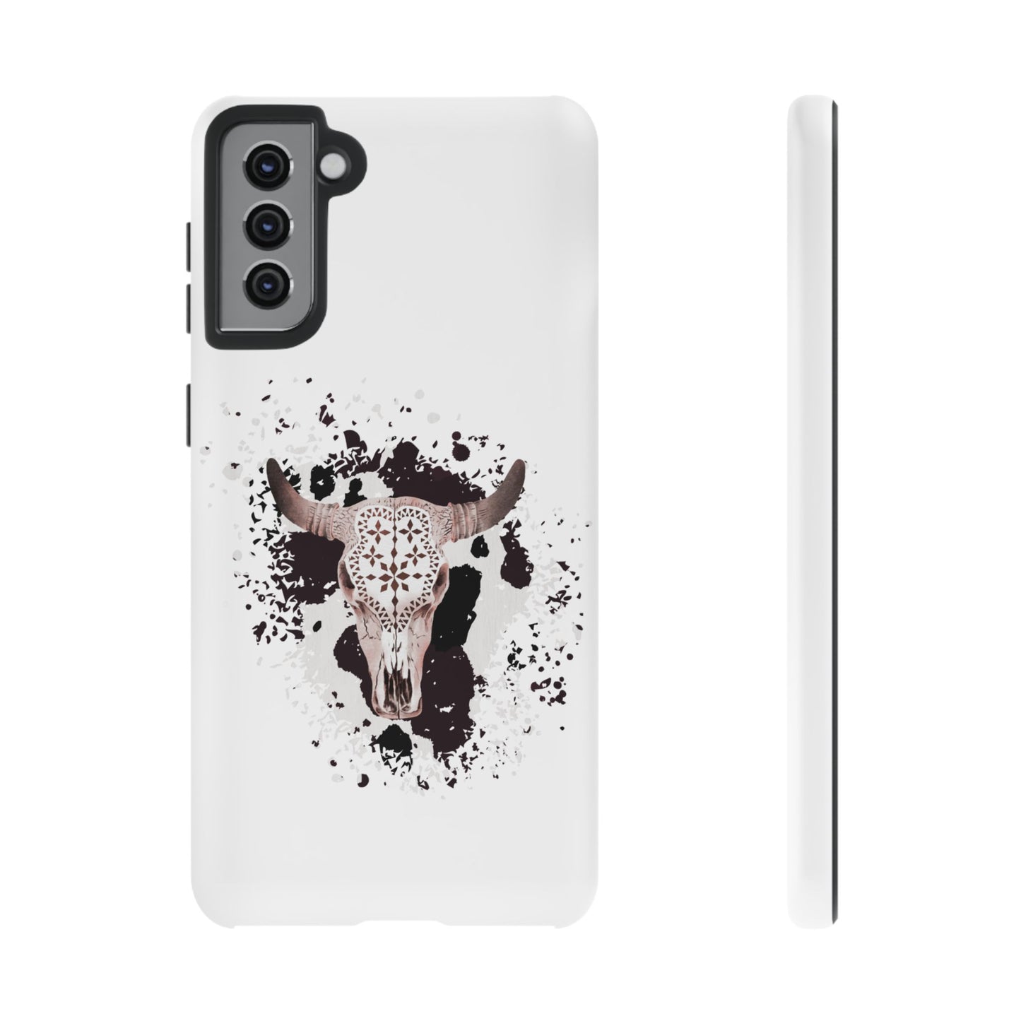 SAMSUNG Bull Skull with Cow Print Tough Phone Case l Gift for Him, Western Style