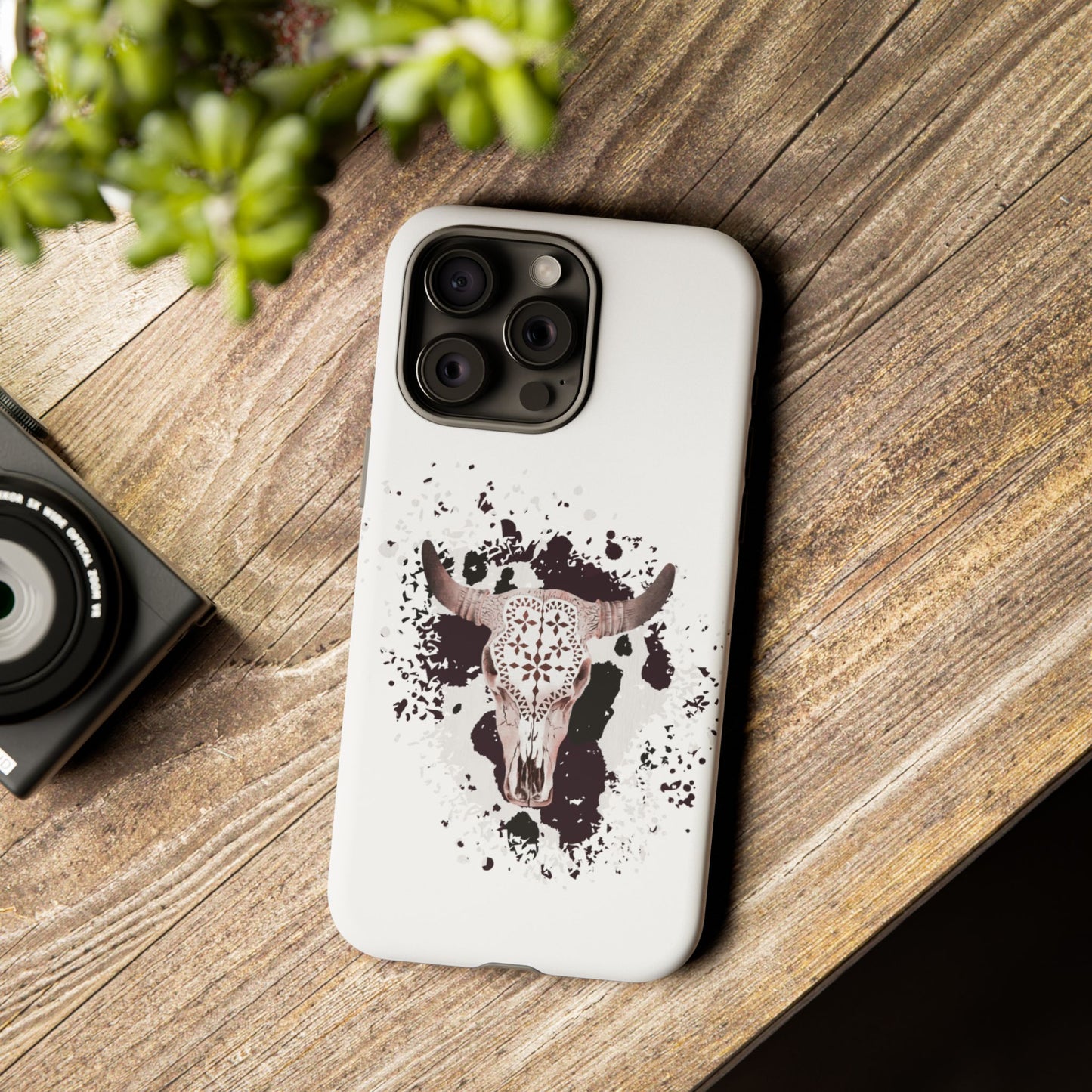 iPHONE Bull Skull with Cow Print Tough Phone Case l Gift for Him, Western Style