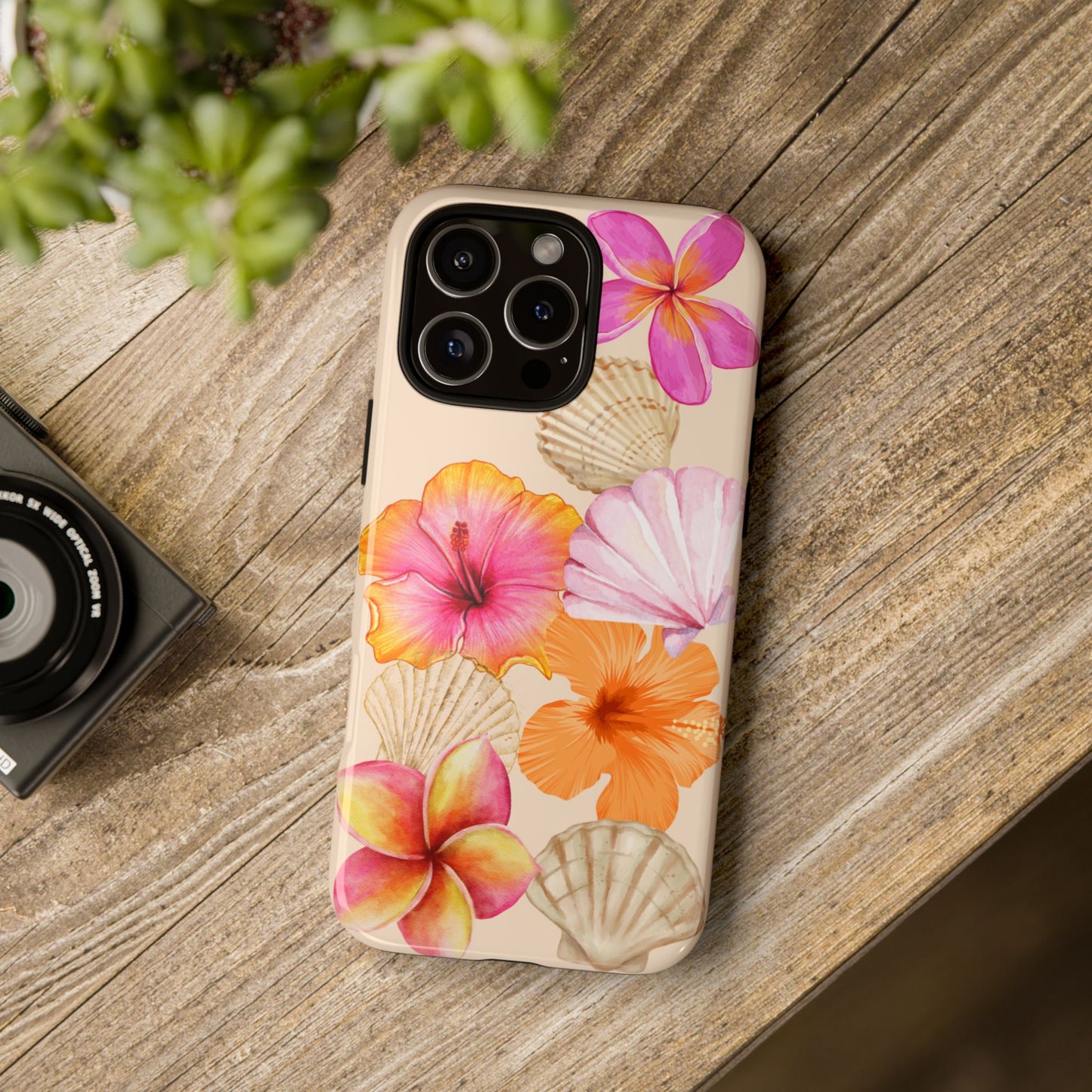 IPHONE Tropical Floral and Seashell Tough Phone Case l Vibrant Summer Accessory, Durable Tough Case for All Occasions