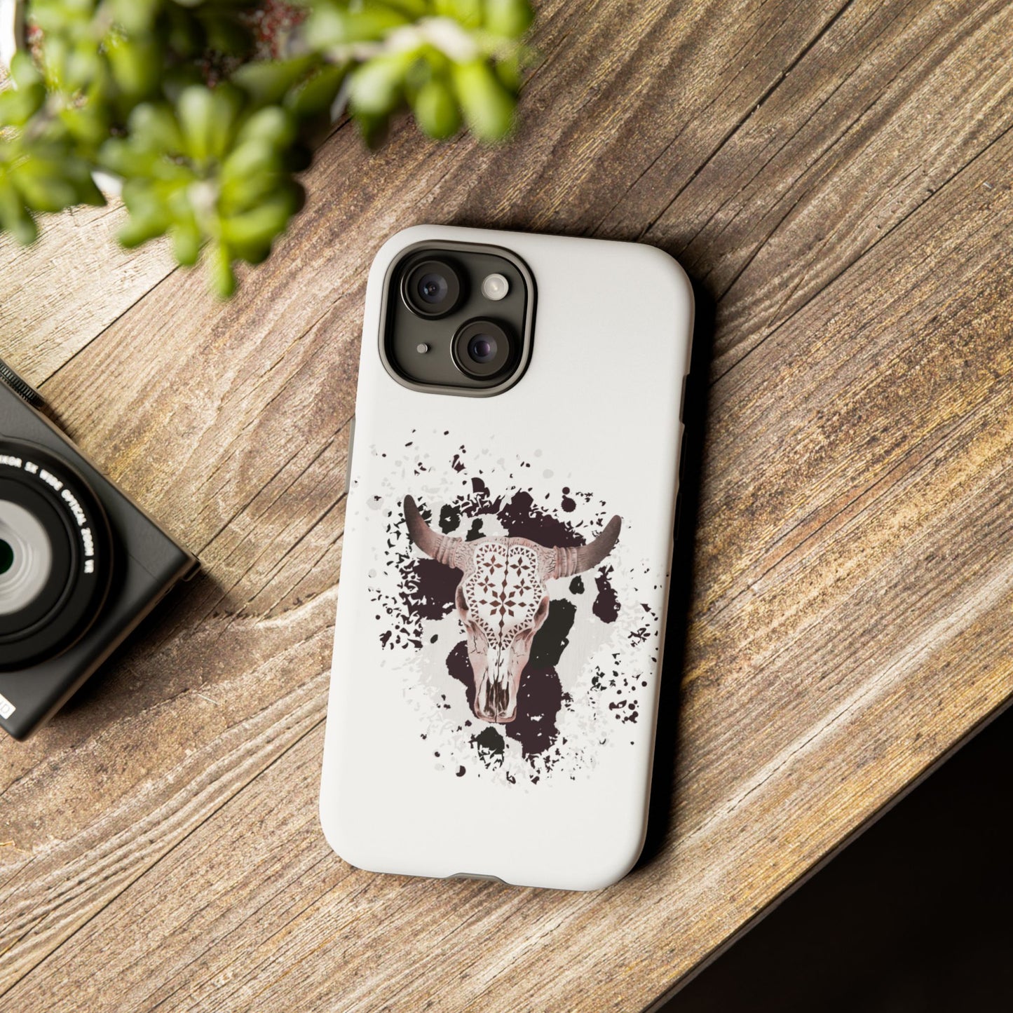 iPHONE Bull Skull with Cow Print Tough Phone Case l Gift for Him, Western Style