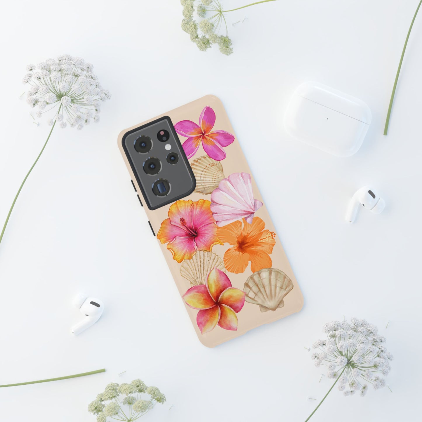 SAMSUNG Tropical Floral and Seashell Tough Phone Case l Vibrant Summer Accessory, Durable Tough Case for All Occasions