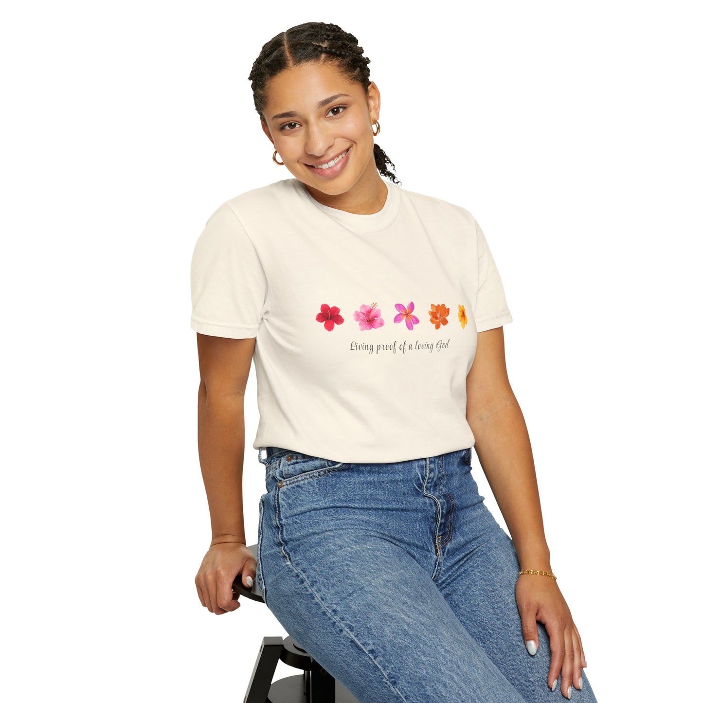 "Living Proof of a Loving God" Stylish Flower Graphic Tee l Casual Wear, Perfect for Summer