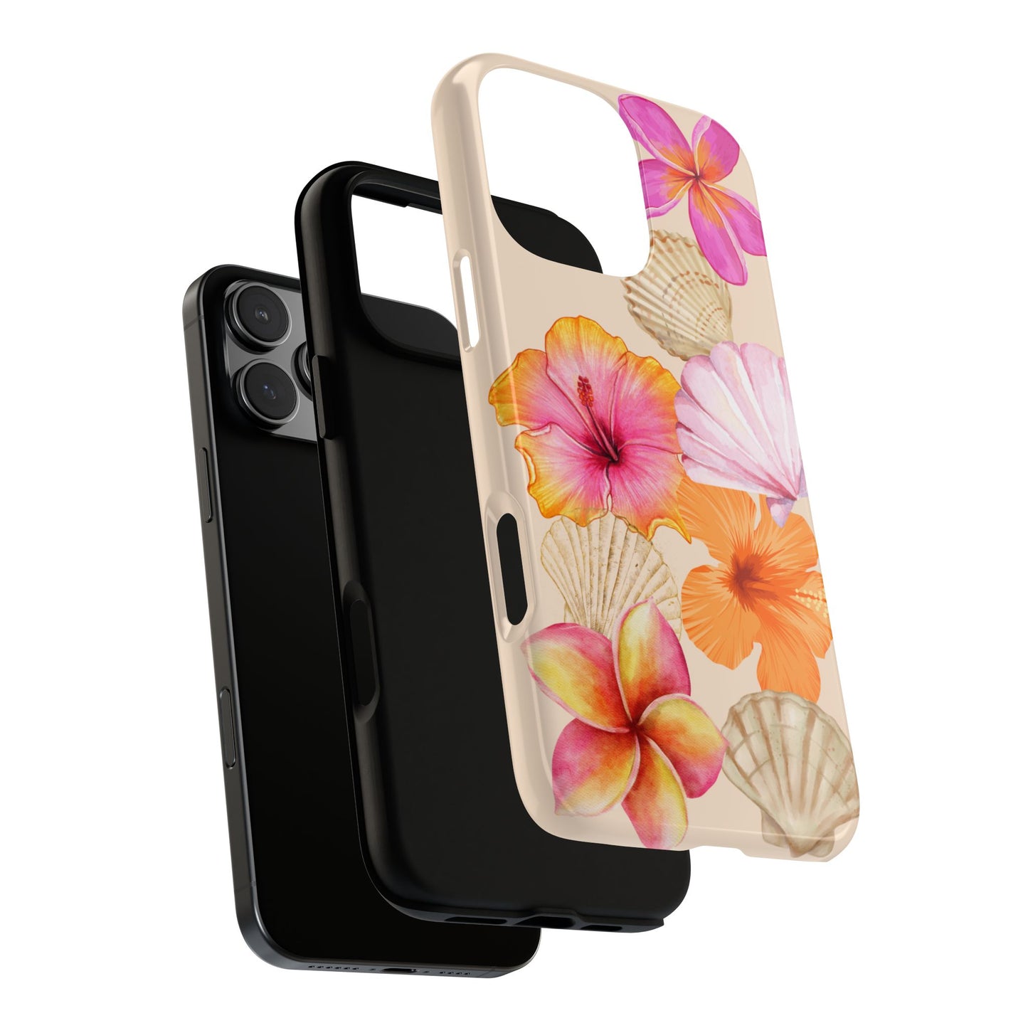 IPHONE Tropical Floral and Seashell Tough Phone Case l Vibrant Summer Accessory, Durable Tough Case for All Occasions
