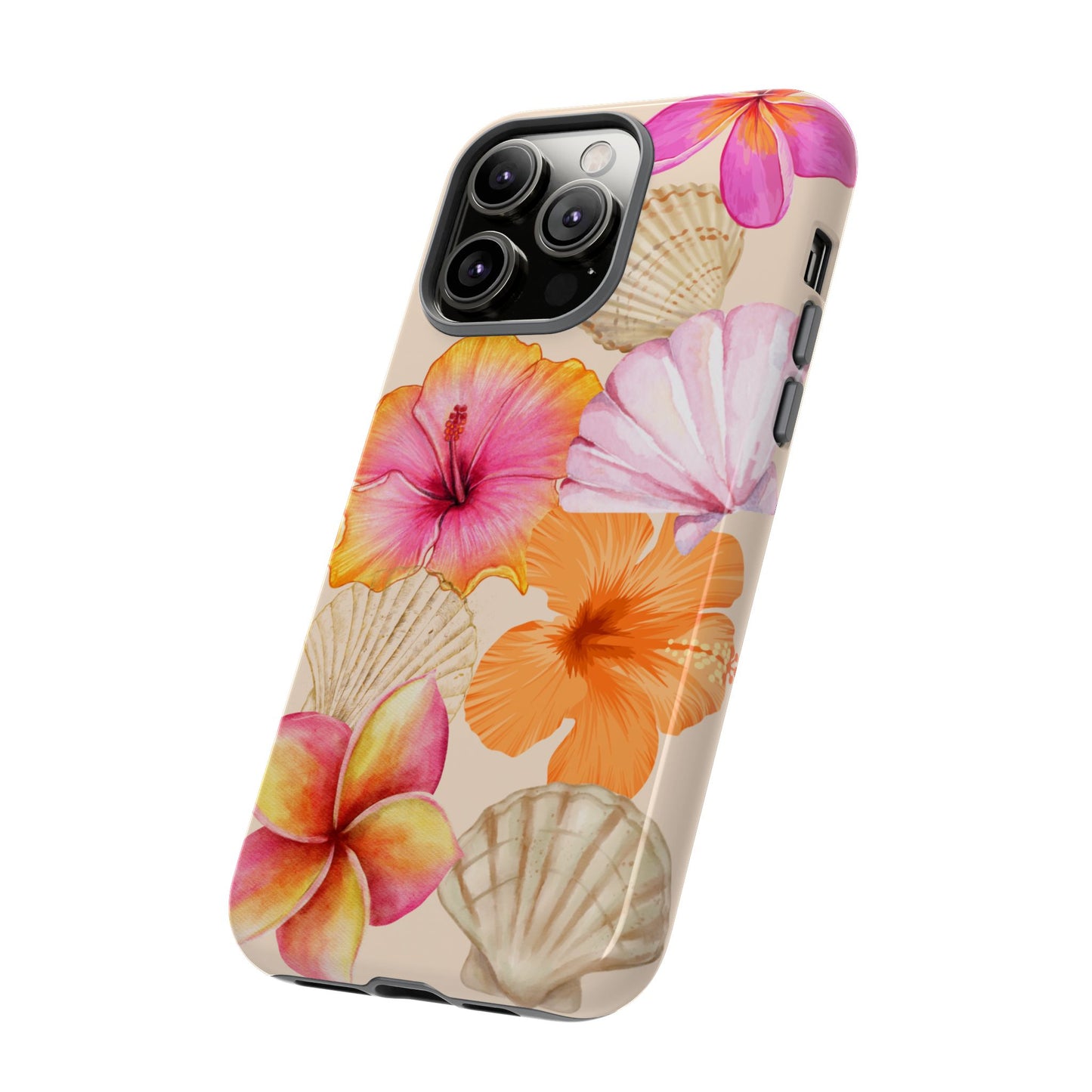 IPHONE Tropical Floral and Seashell Tough Phone Case l Vibrant Summer Accessory, Durable Tough Case for All Occasions