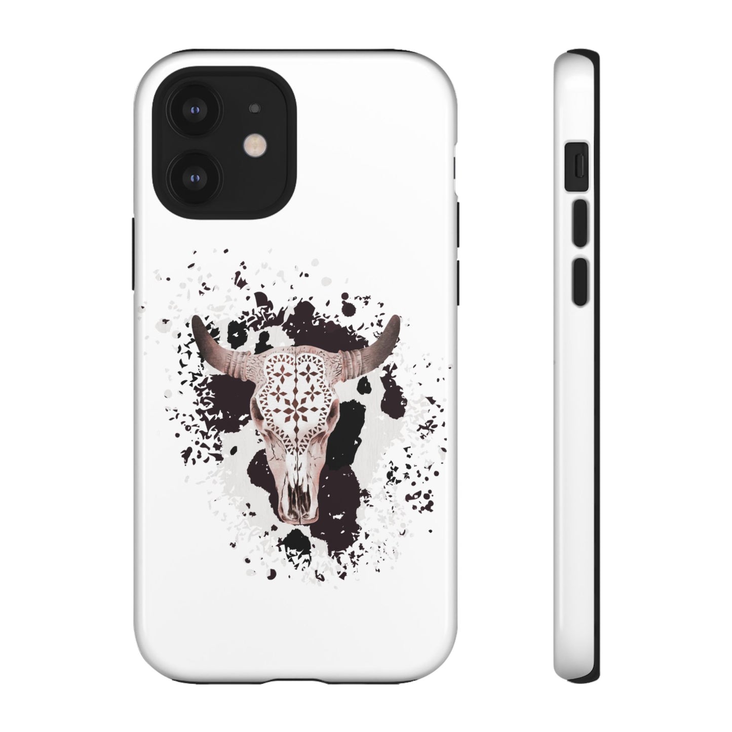 iPHONE Bull Skull with Cow Print Tough Phone Case l Gift for Him, Western Style