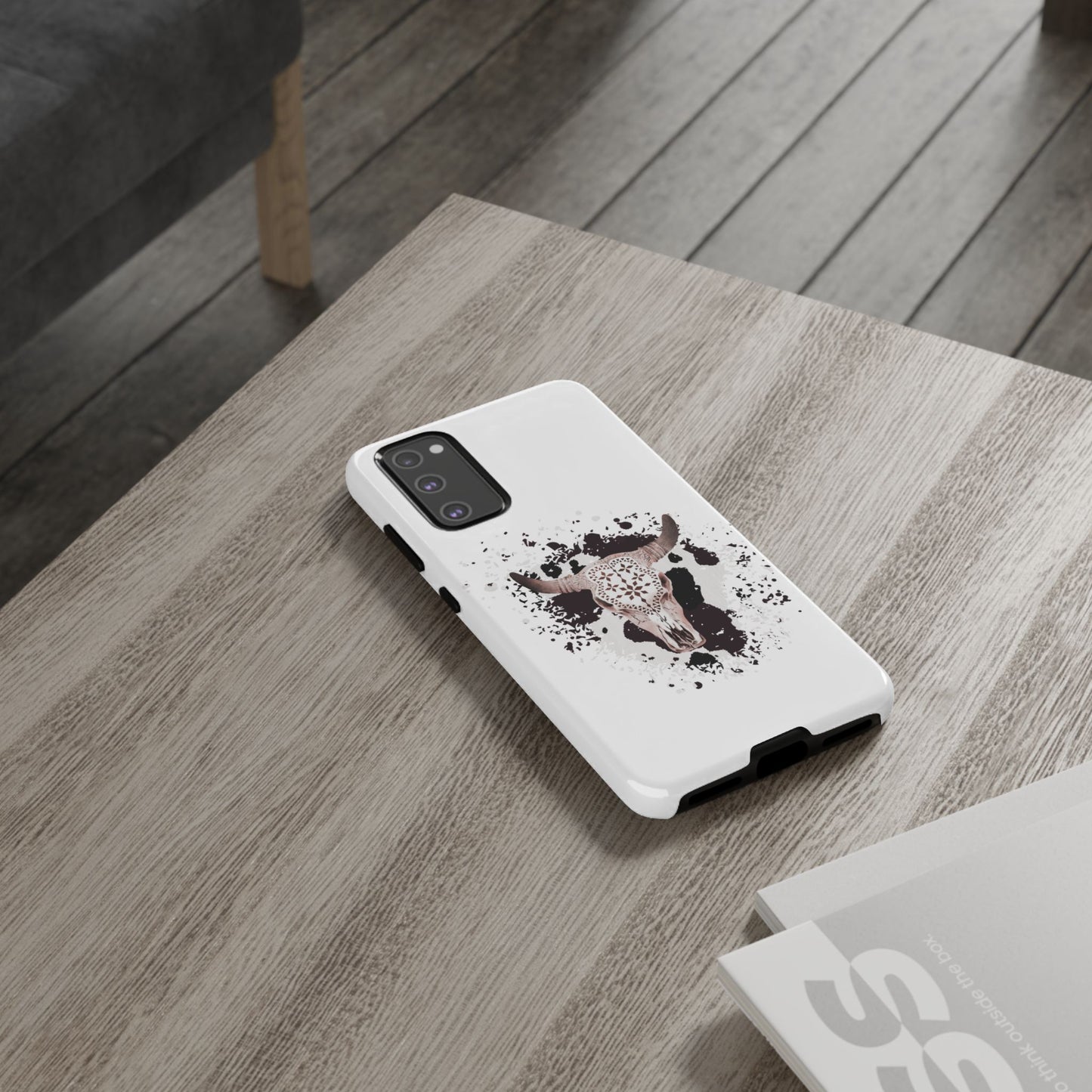 SAMSUNG Bull Skull with Cow Print Tough Phone Case l Gift for Him, Western Style
