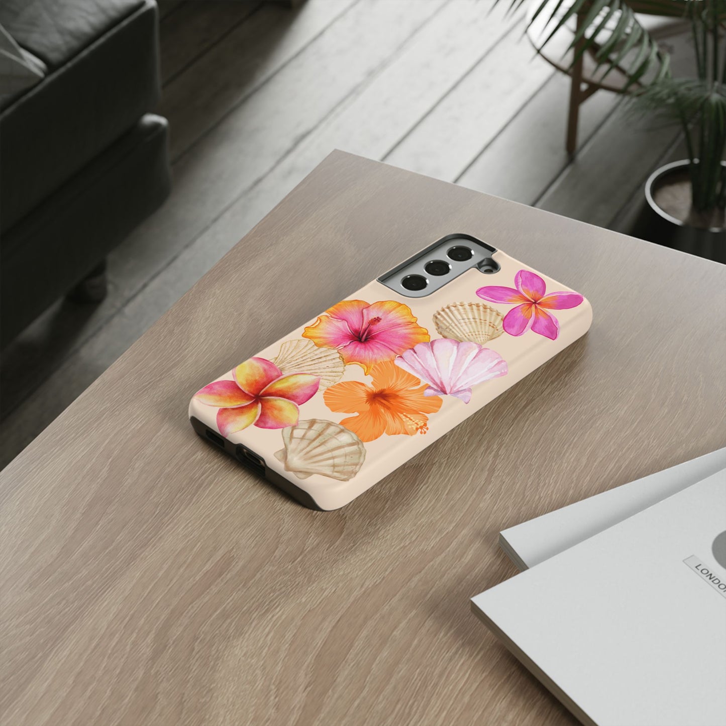 SAMSUNG Tropical Floral and Seashell Tough Phone Case l Vibrant Summer Accessory, Durable Tough Case for All Occasions