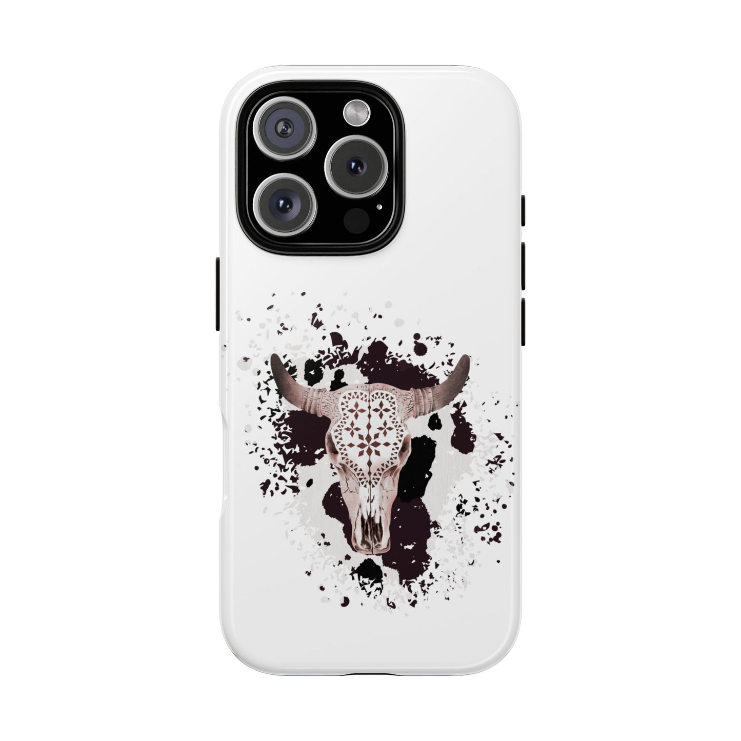 iPHONE Bull Skull with Cow Print Tough Phone Case l Gift for Him, Western Style