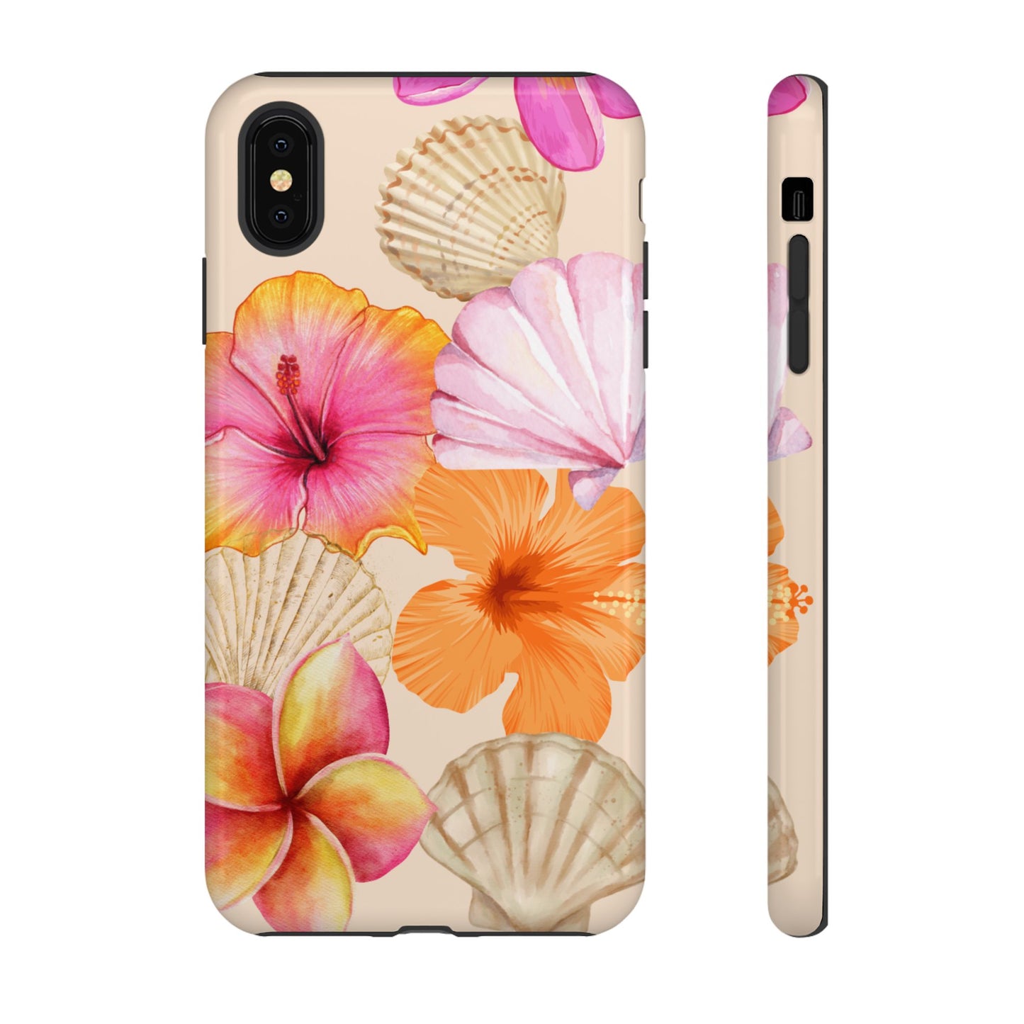 IPHONE Tropical Floral and Seashell Tough Phone Case l Vibrant Summer Accessory, Durable Tough Case for All Occasions