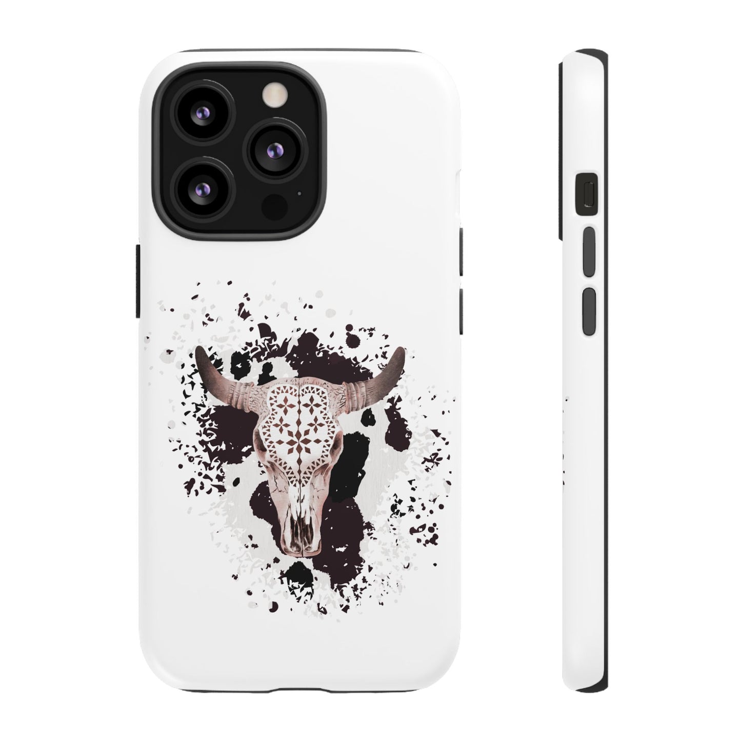 iPHONE Bull Skull with Cow Print Tough Phone Case l Gift for Him, Western Style