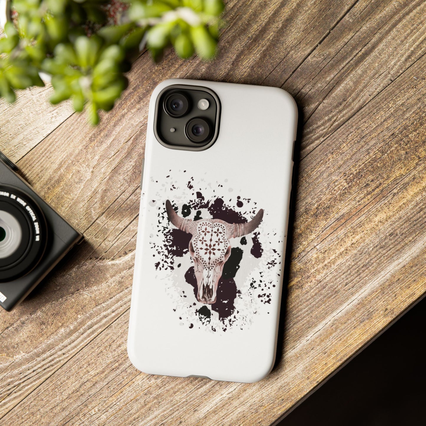 iPHONE Bull Skull with Cow Print Tough Phone Case l Gift for Him, Western Style