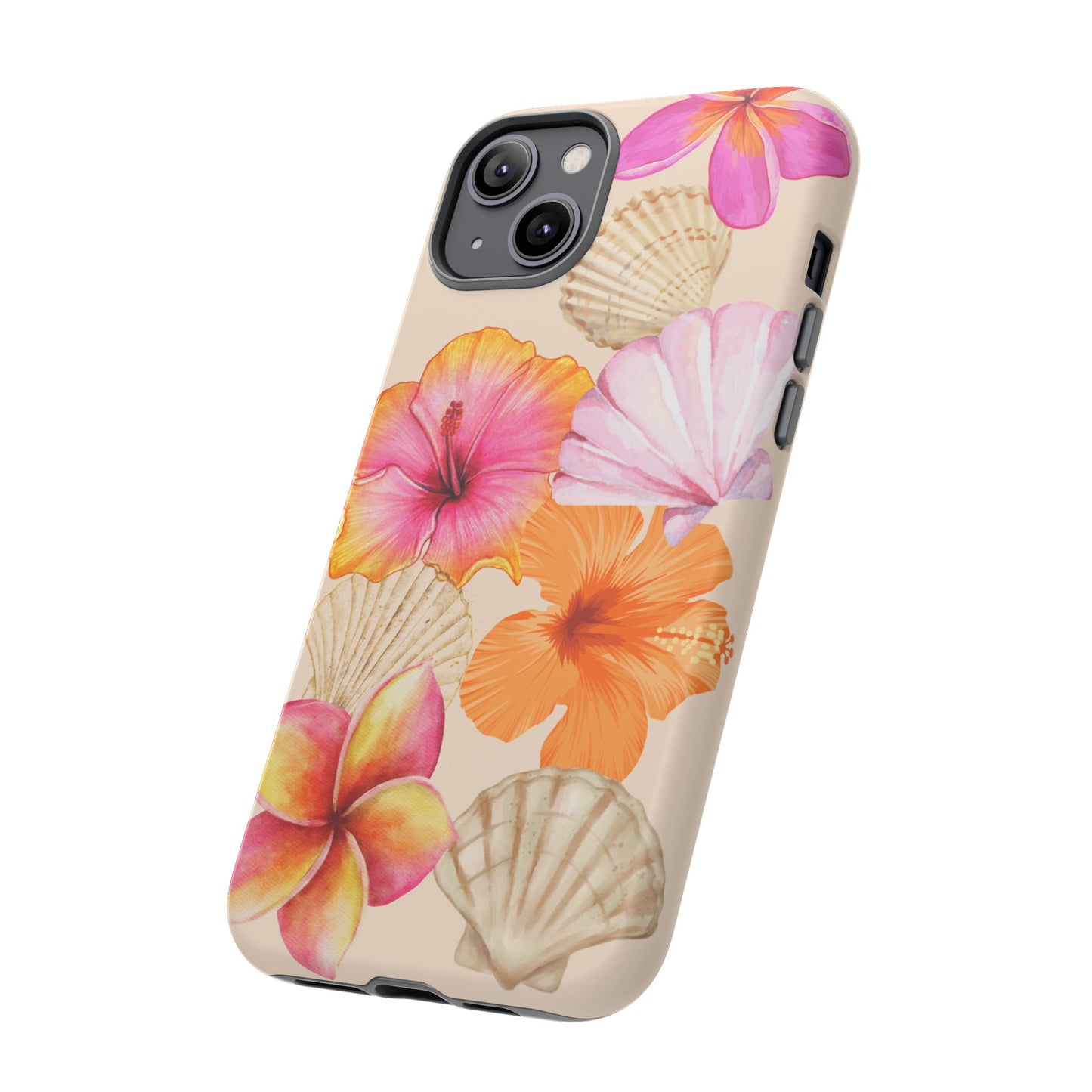 IPHONE Tropical Floral and Seashell Tough Phone Case l Vibrant Summer Accessory, Durable Tough Case for All Occasions